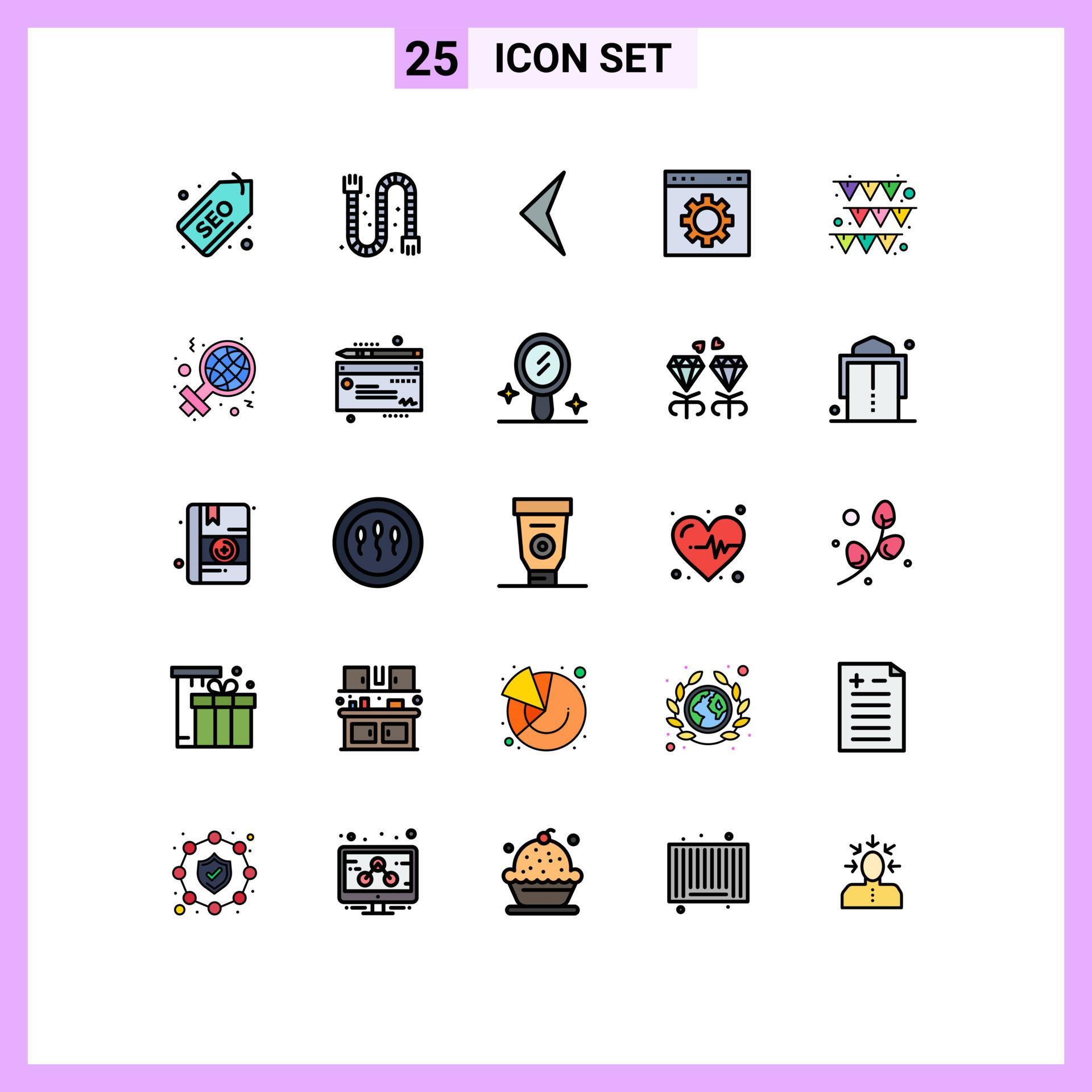 25 Creative Icons Modern Signs and Symbols of garland setting arrow page gear Editable Vector Design Elements Stock Free