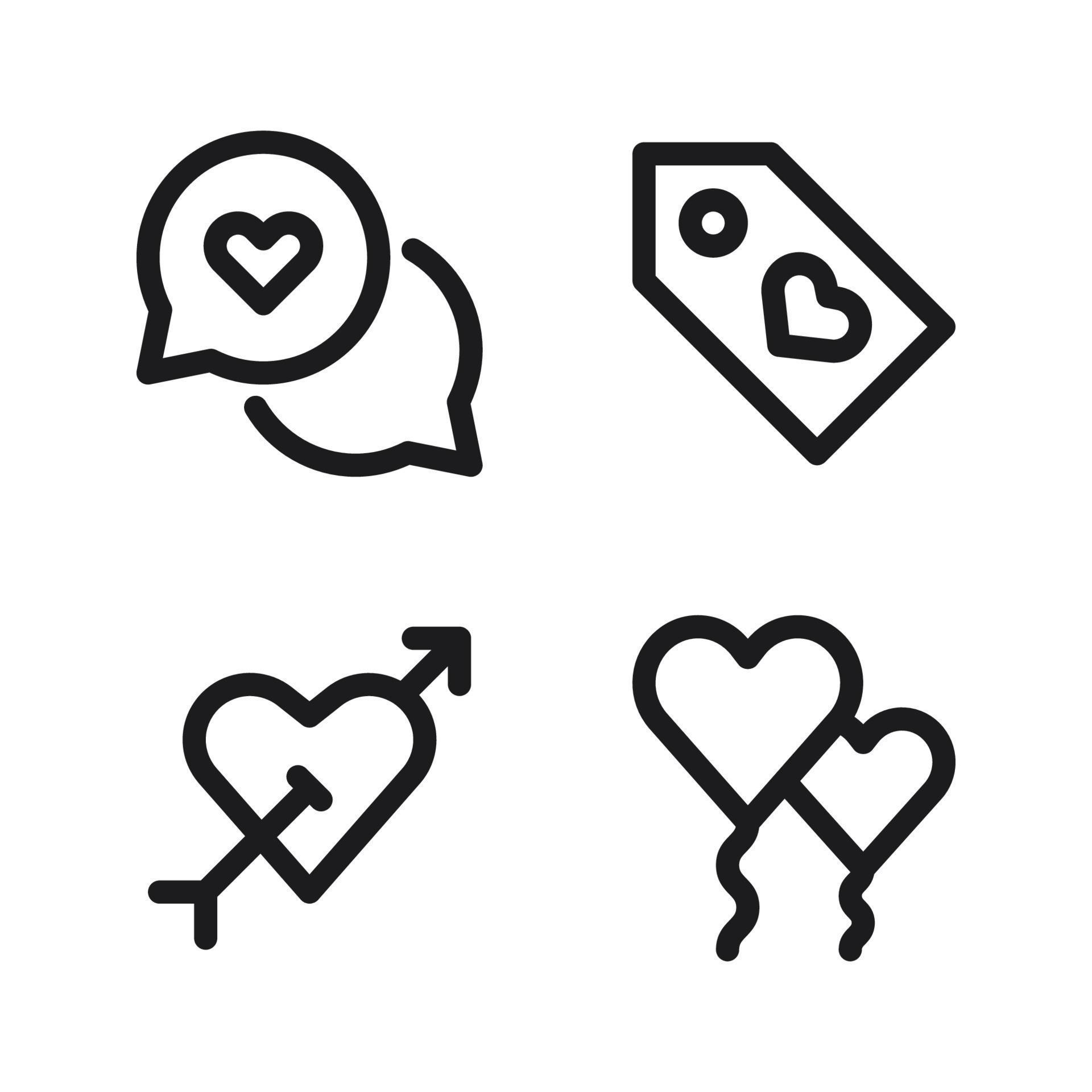 Romance icons set. speech bubble, label, arrow, balloons. Perfect for website mobile app, app icons, presentation, illustration and any other projects Stock Free