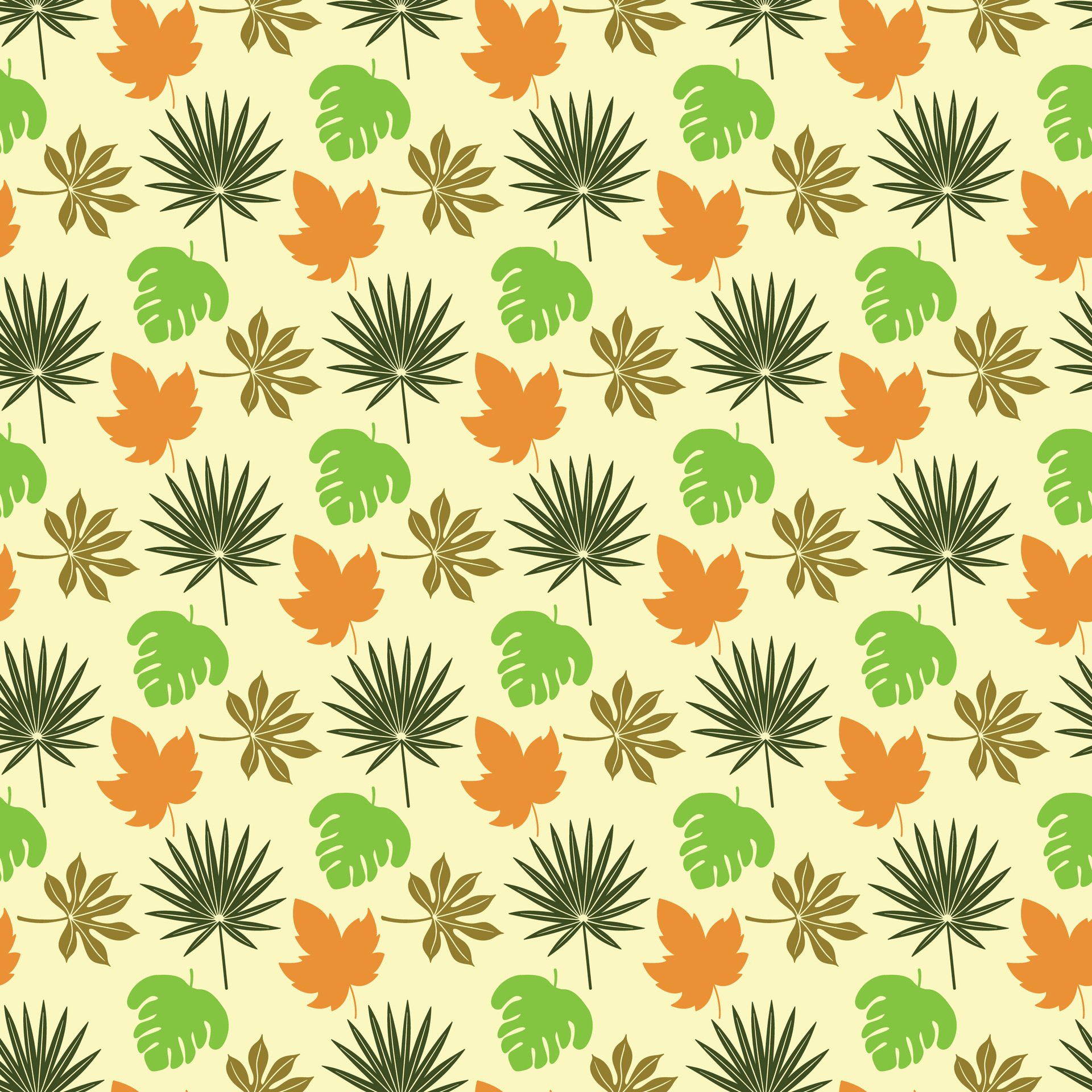 Cheerful Leaf Mix Seamless Pattern Design Free Vector