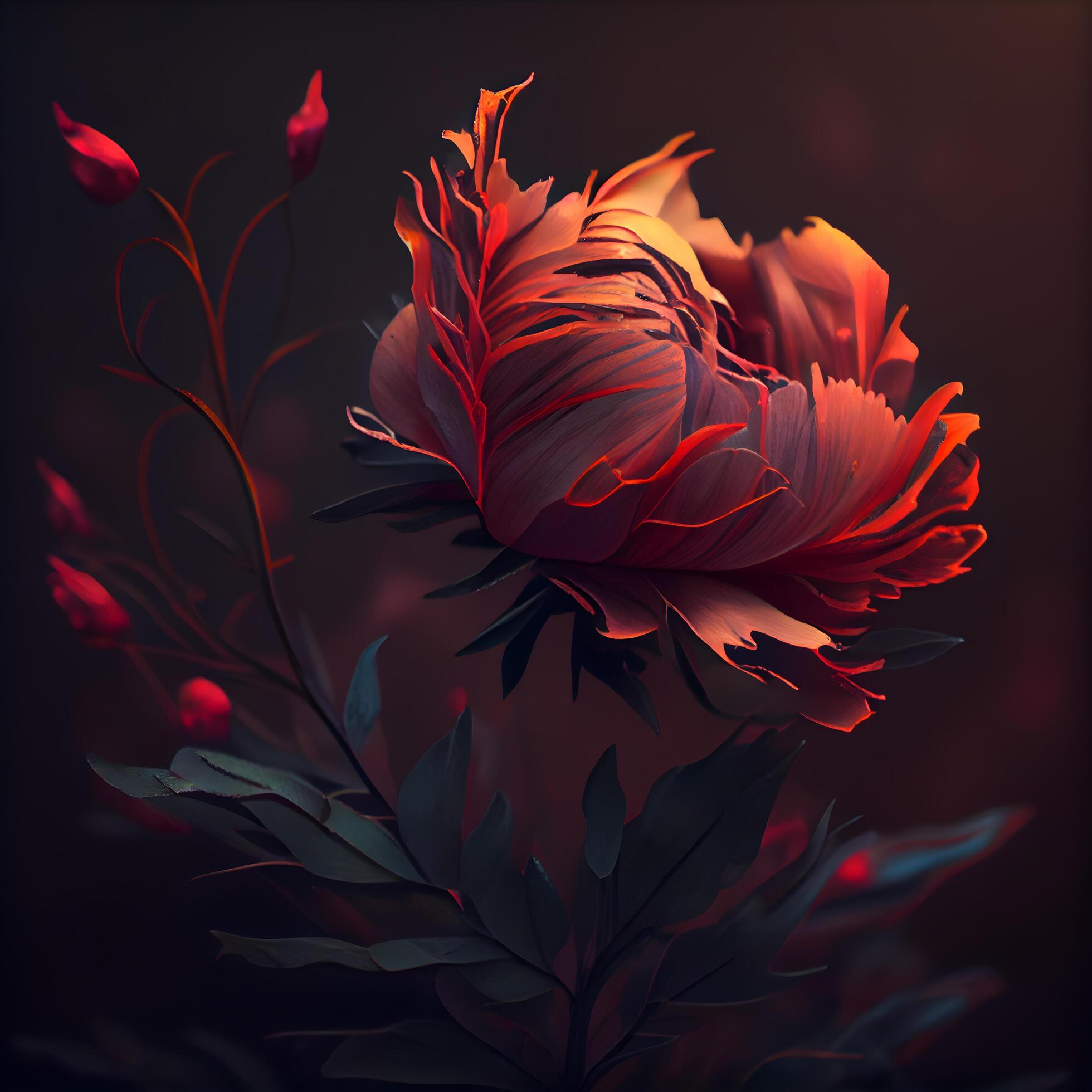 beautiful red peony flower on dark background, vintage toned, Image Stock Free