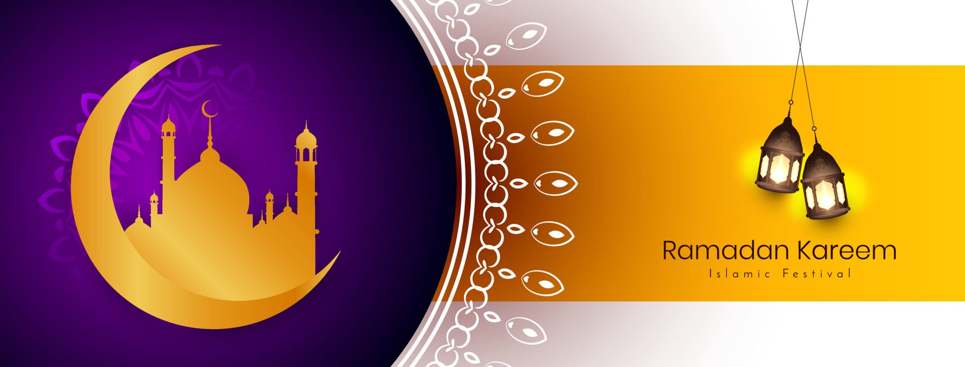 Religious Ramadan Kareem islamic festival greeting banner with mosque Free Vector