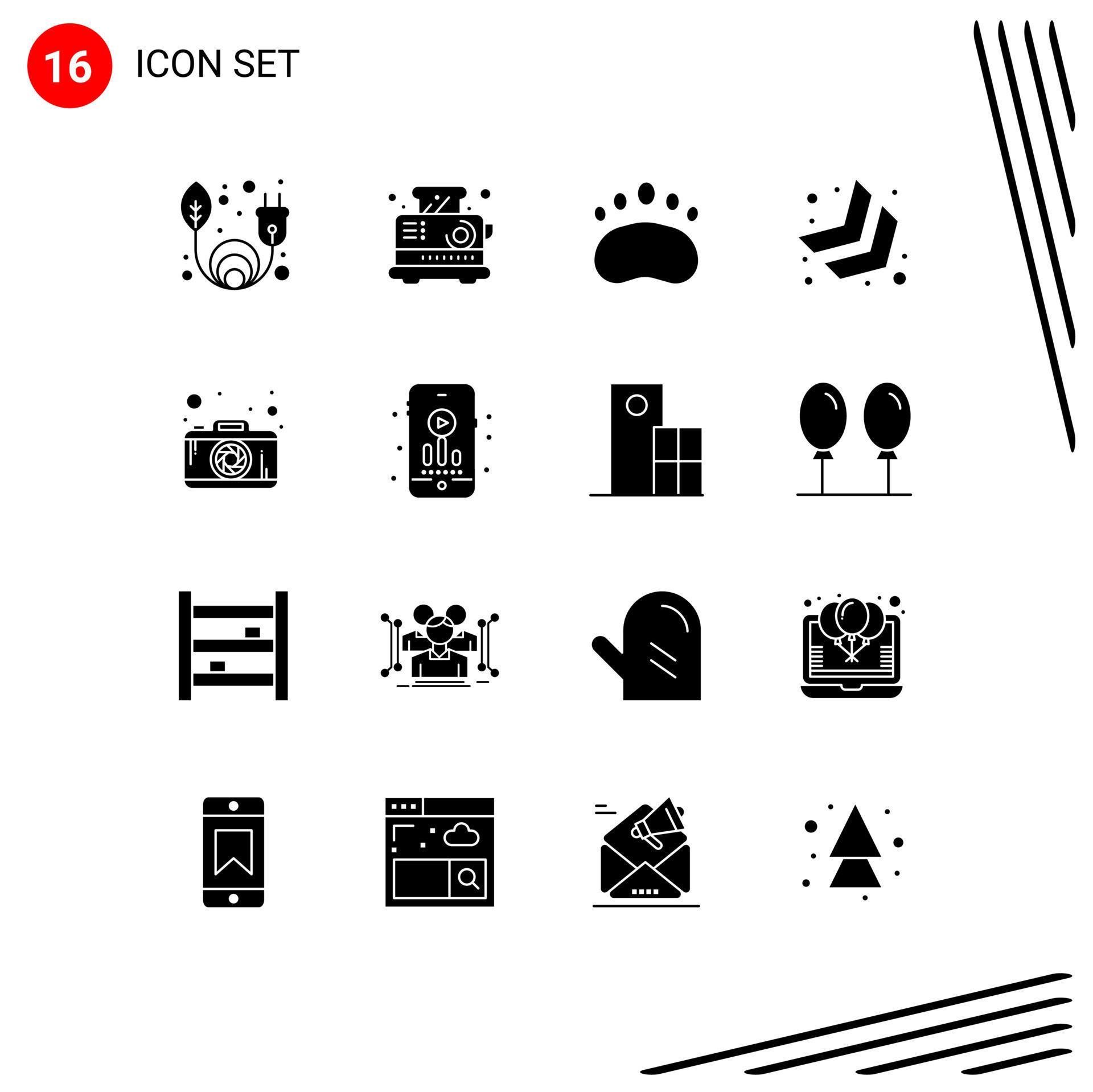 Universal Icon Symbols Group of 16 Modern Solid Glyphs of photography photo education down right arrow Editable Vector Design Elements Stock Free