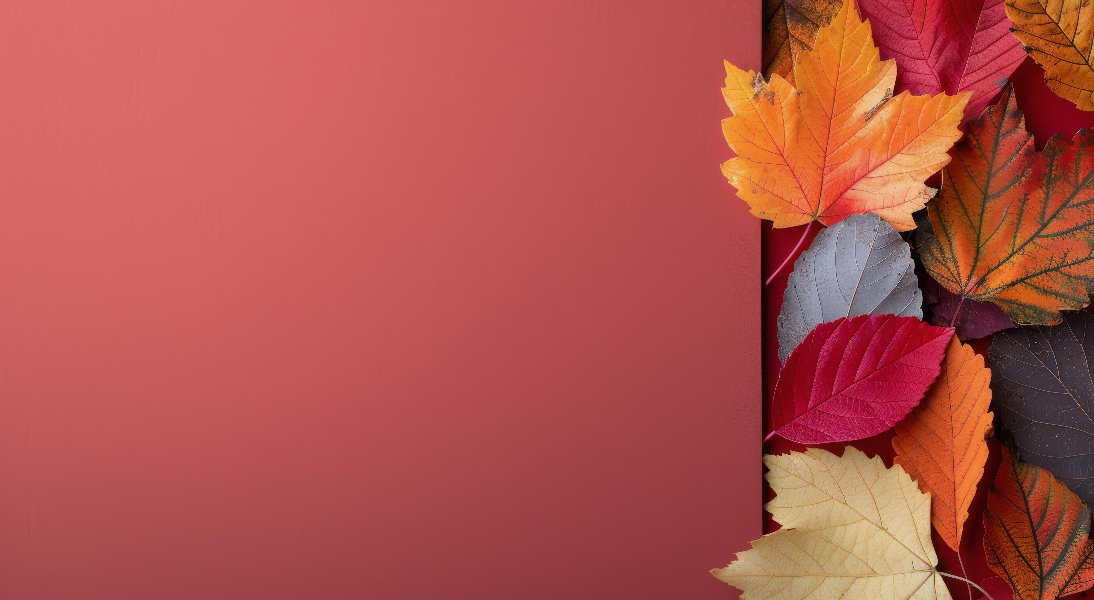 Autumn Leaves Border on Pink Background Stock Free