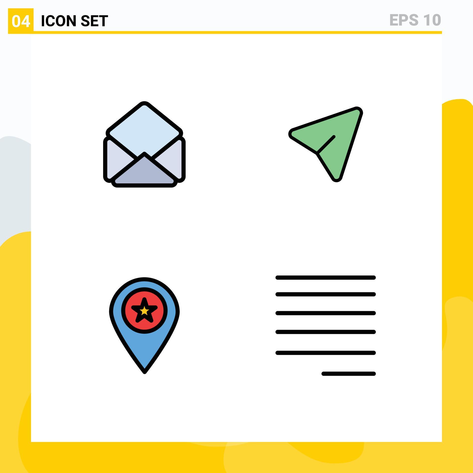 Universal Icon Symbols Group of 4 Modern Filledline Flat Colors of mail map arrow computer pin Editable Vector Design Elements Stock Free