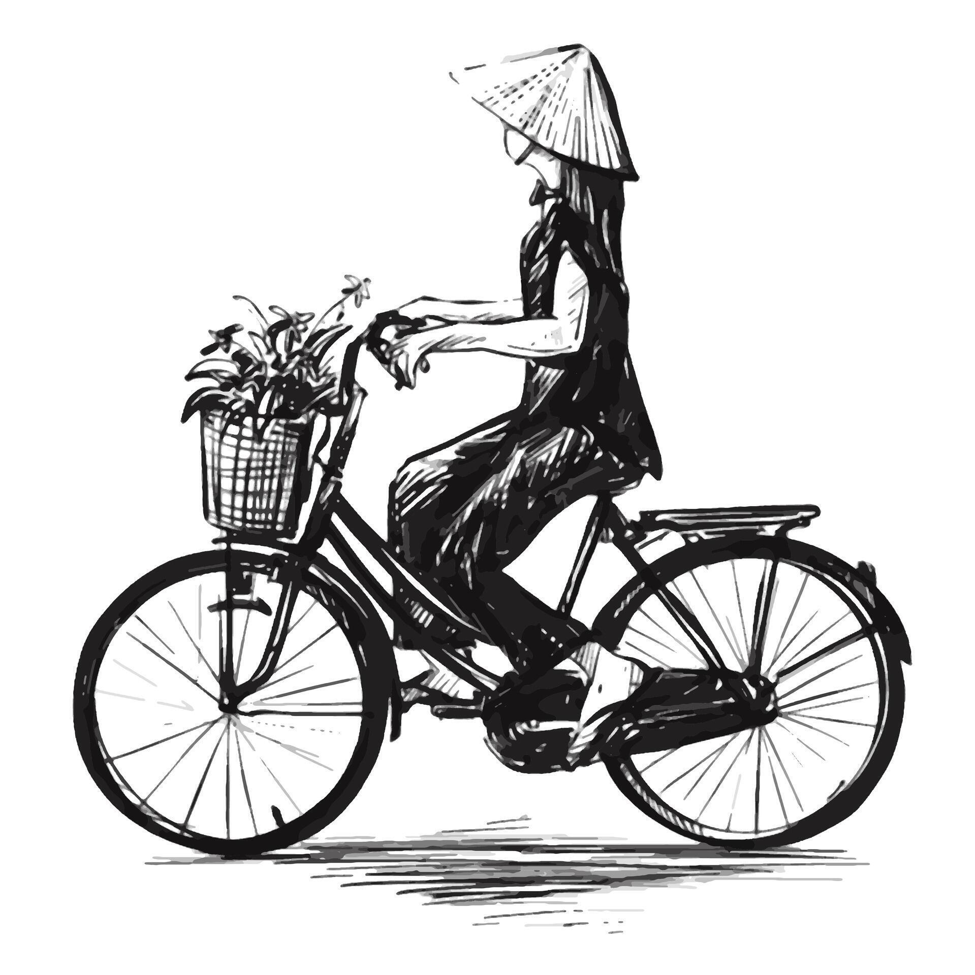 Drawing of Flower vendor in a street in Hanoi, Vietnam Stock Free