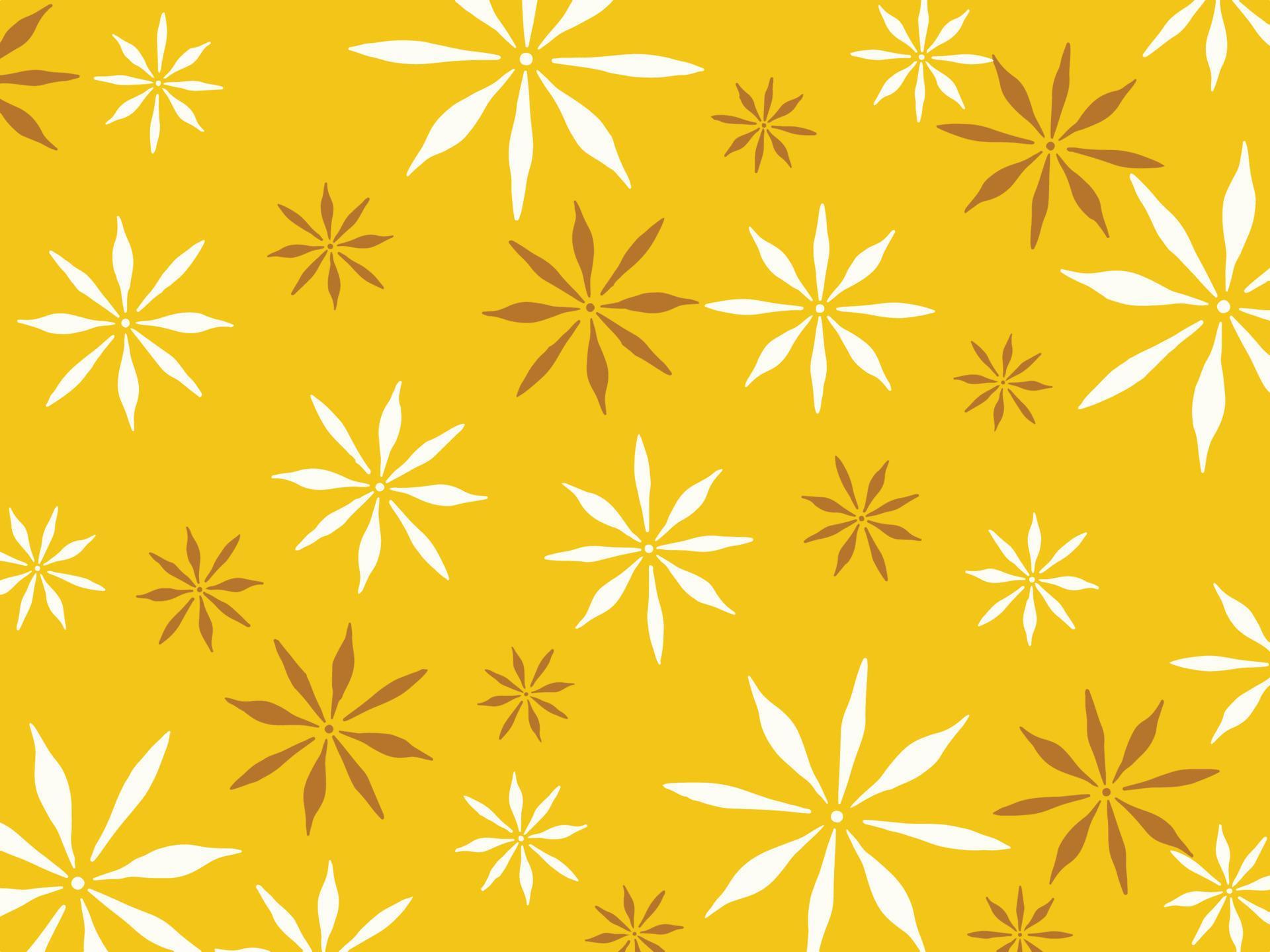 Yellow vector background with white and brown flowers petals decoration pattern isolated on horizontal landscape template Stock Free