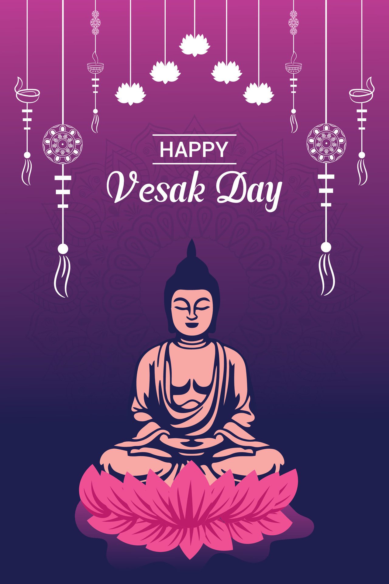 Flat vertical poster template for vesak day illustration festival celebration social media post and vesak day Banner Free Vector