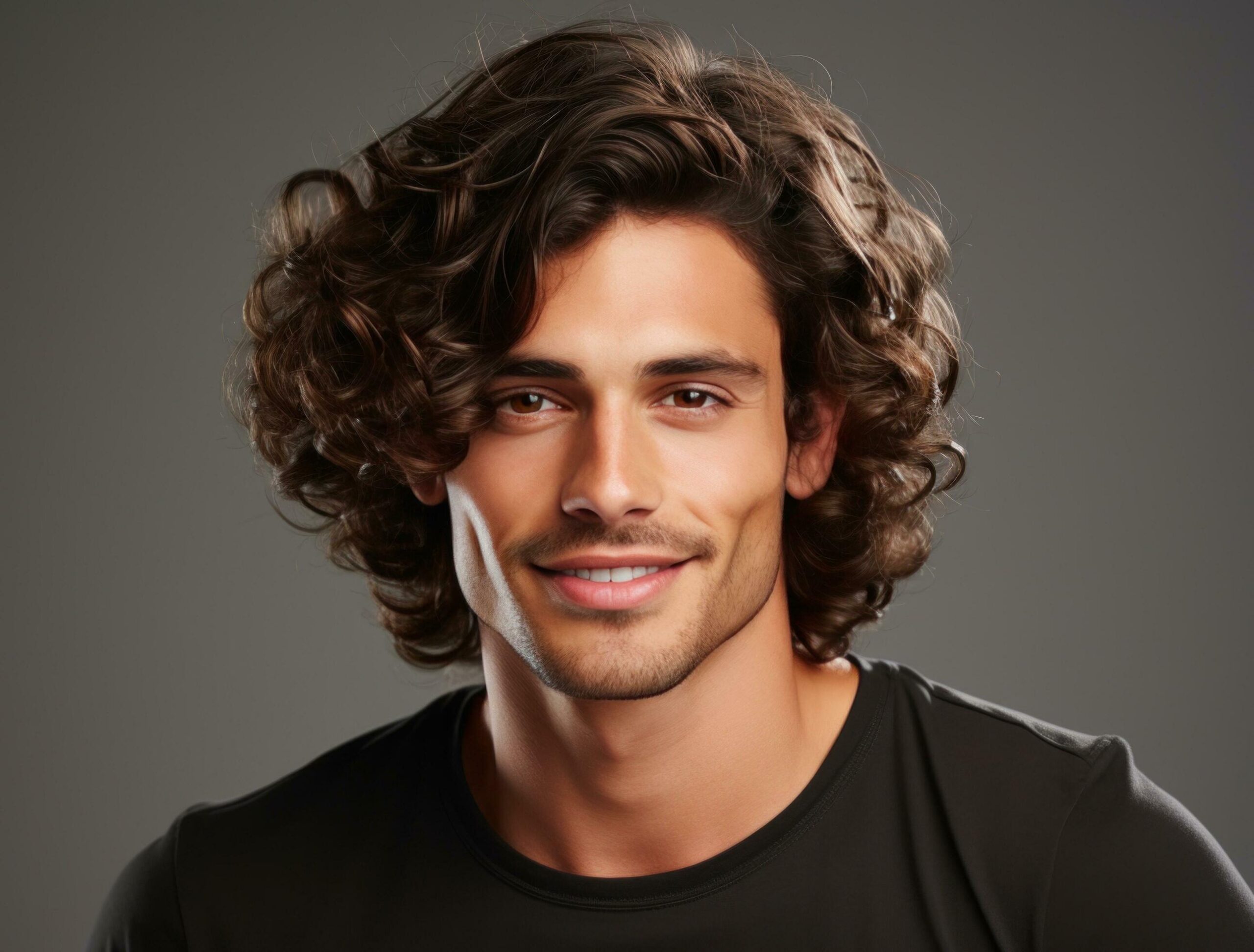 
									a young male with curly hair smiling and frowning Free Photo