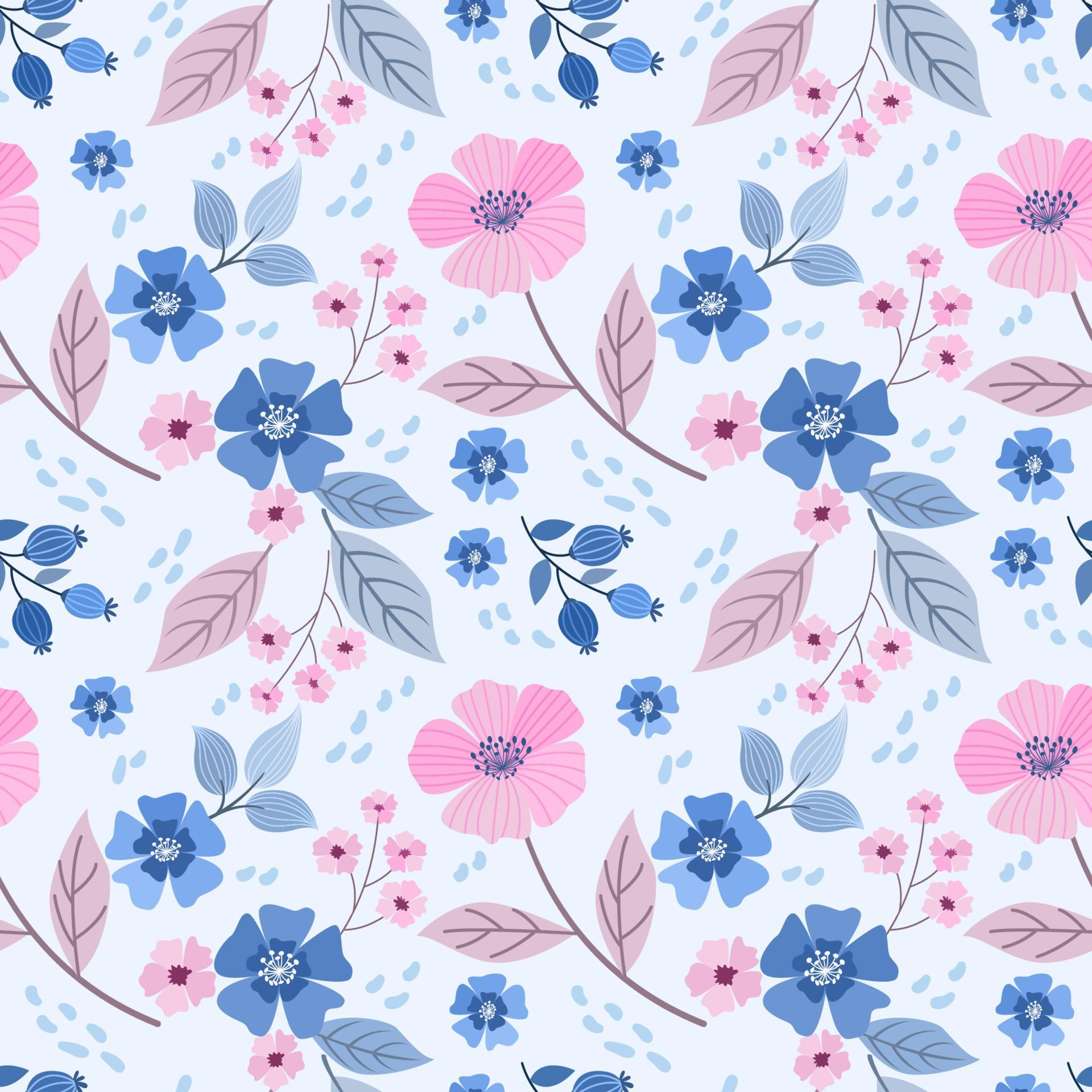 Colorful hand draw flowers seamless pattern. Stock Free