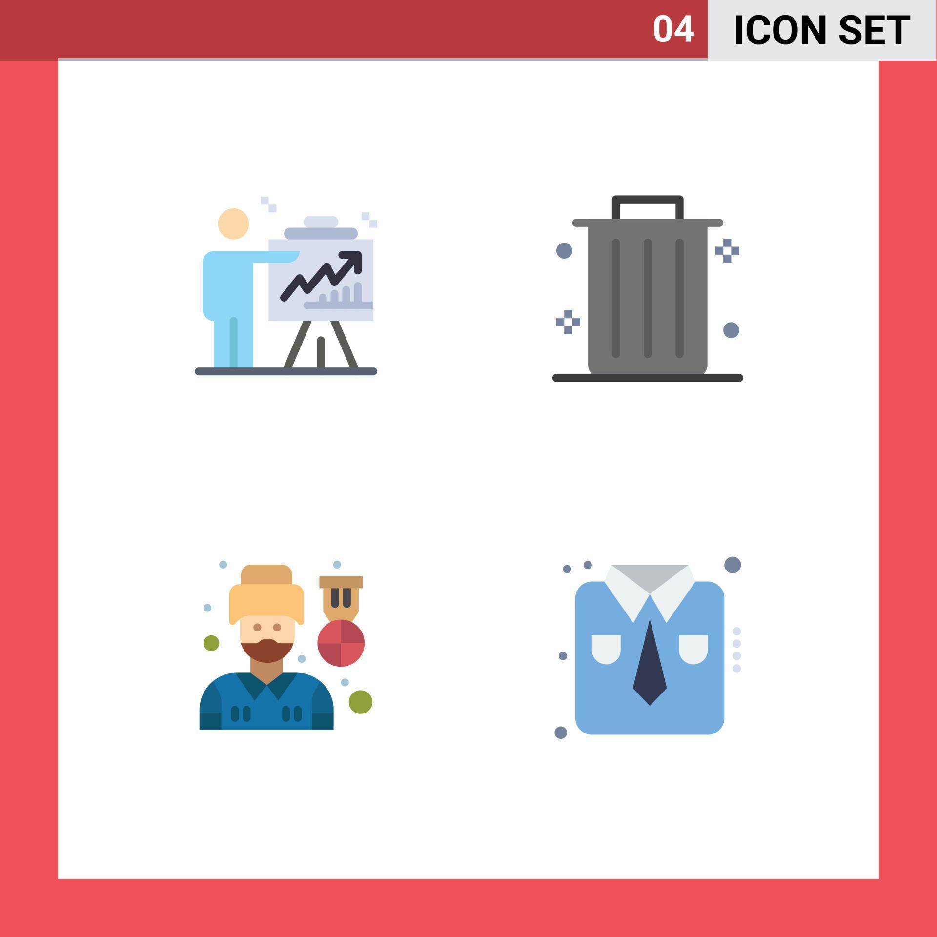 Editable Vector Line Pack of 4 Simple Flat Icons of arrow pilot efforts dustbin man Editable Vector Design Elements Stock Free