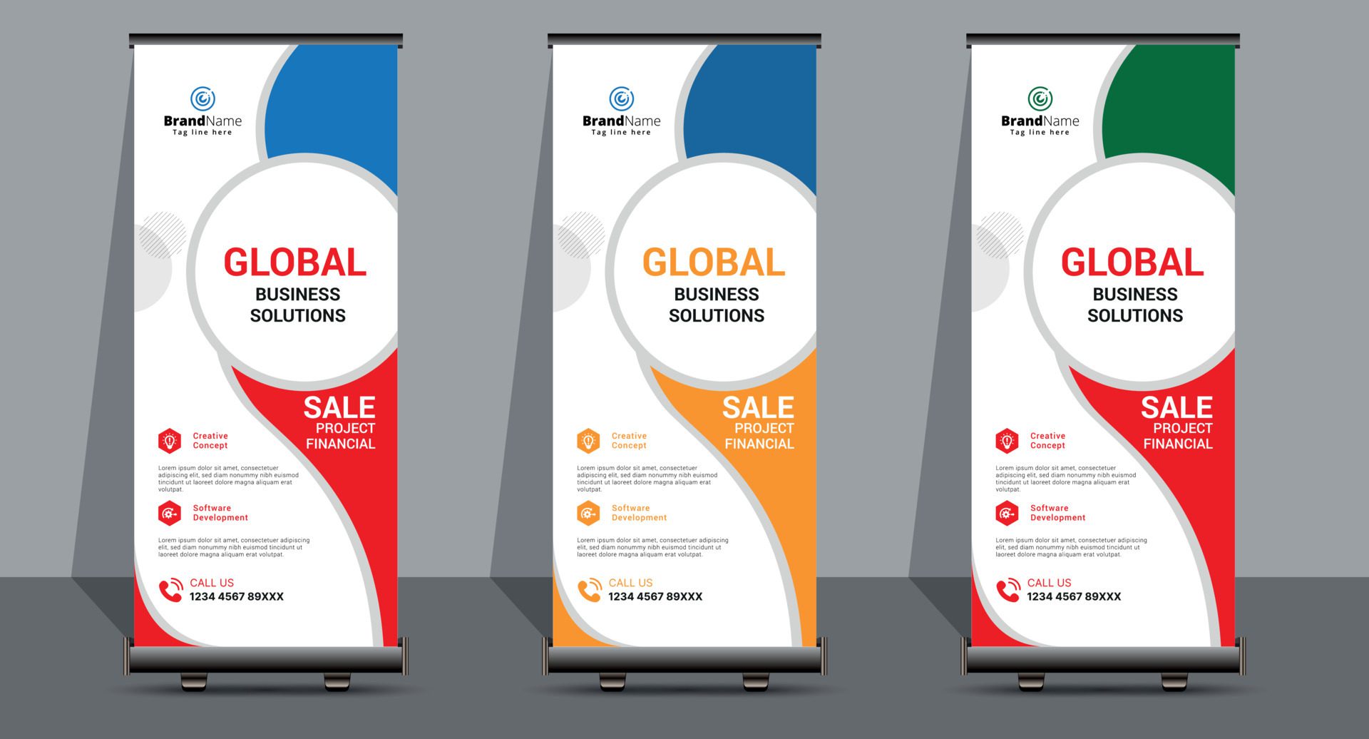 Creative Business Roll Up Signage Banner Template Design. Free Vector