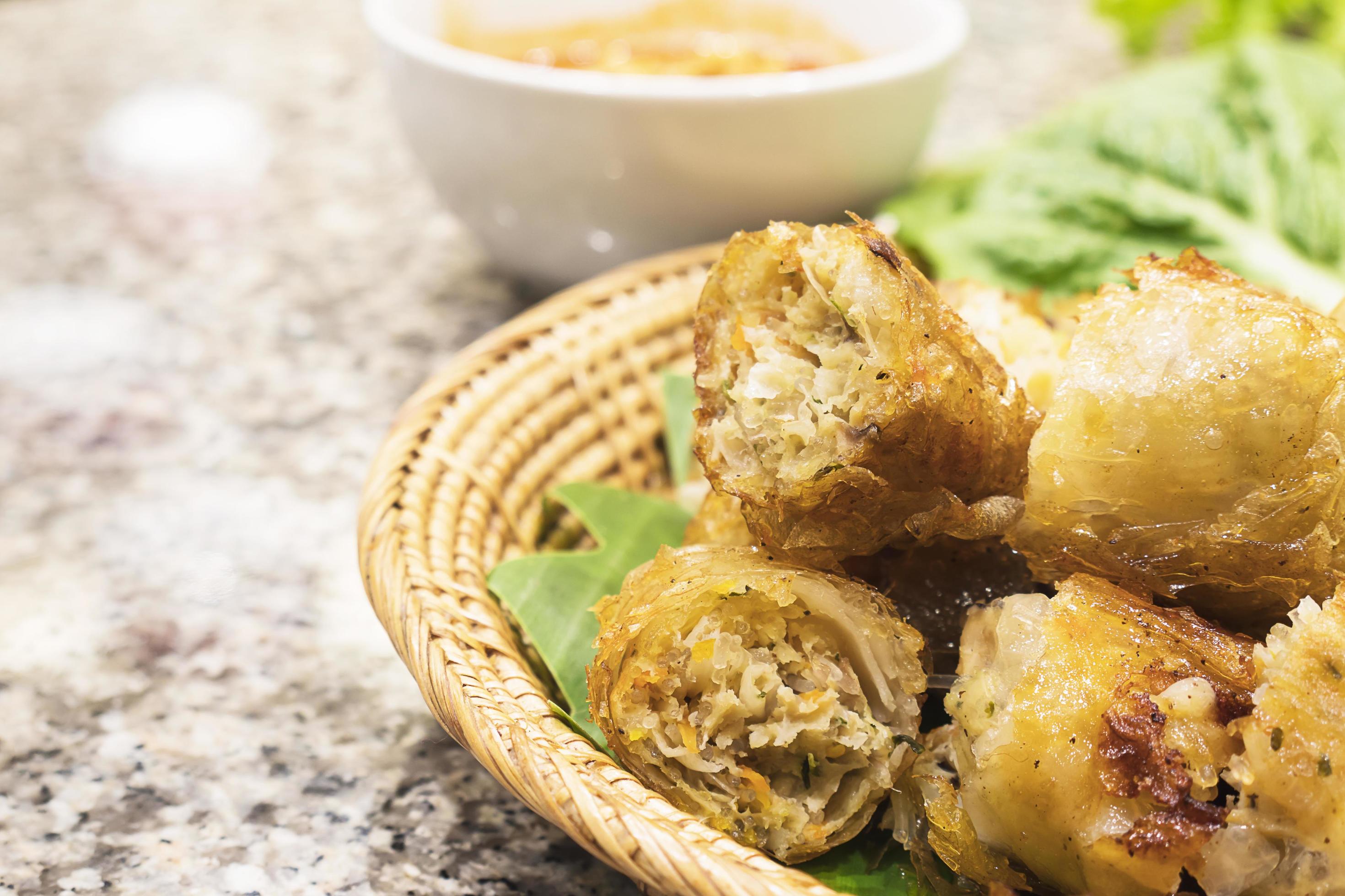 Fried spring rolls in Vietnamese food restaurant Stock Free