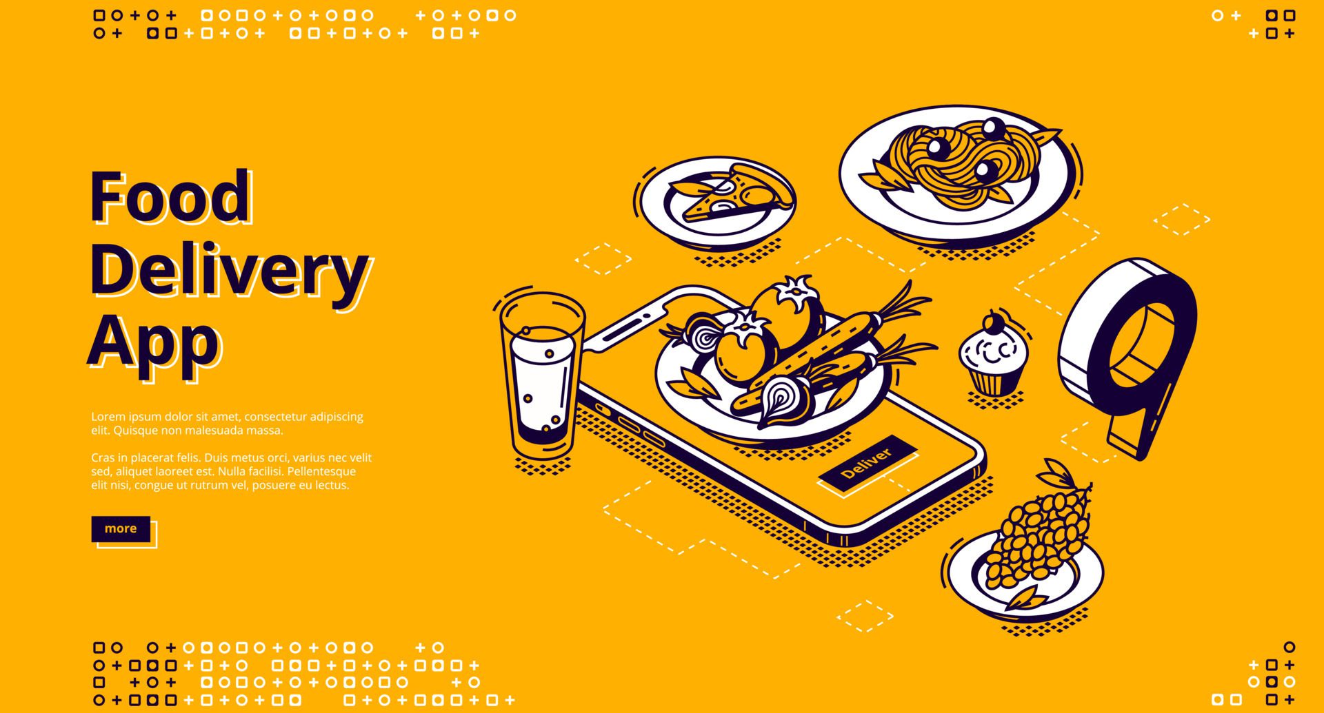 Food delivery app isometric landing page banner Free Vector