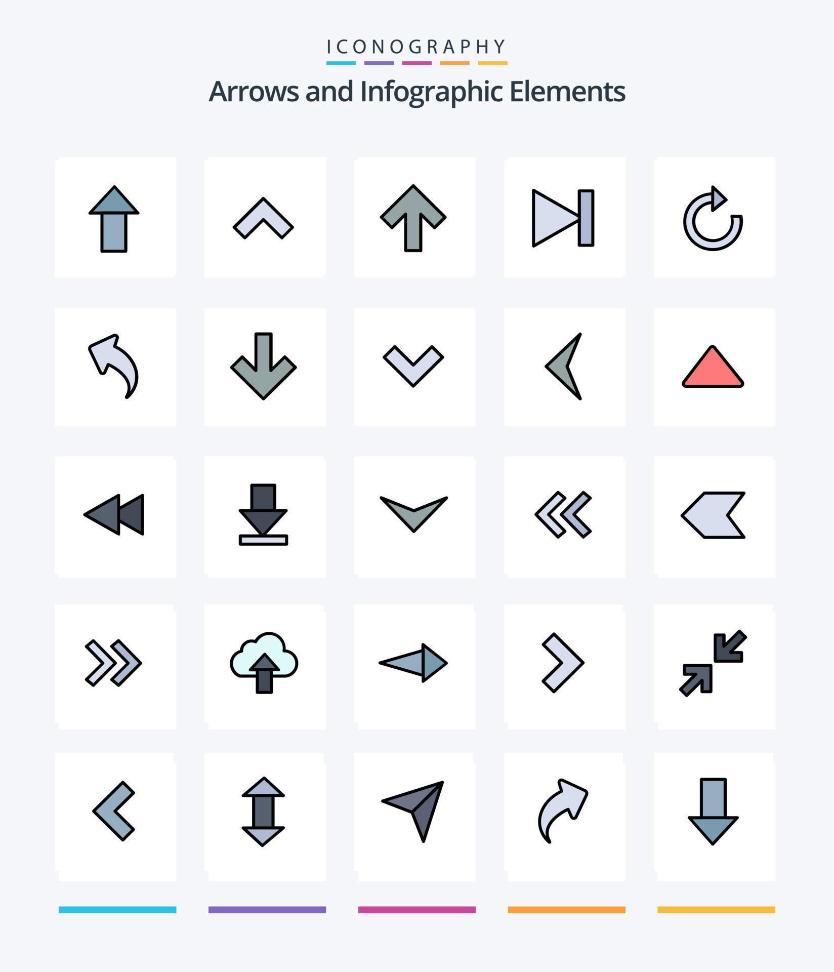 Creative Arrow 25 Line FIlled icon pack Such As down. back. last. up. refresh Stock Free