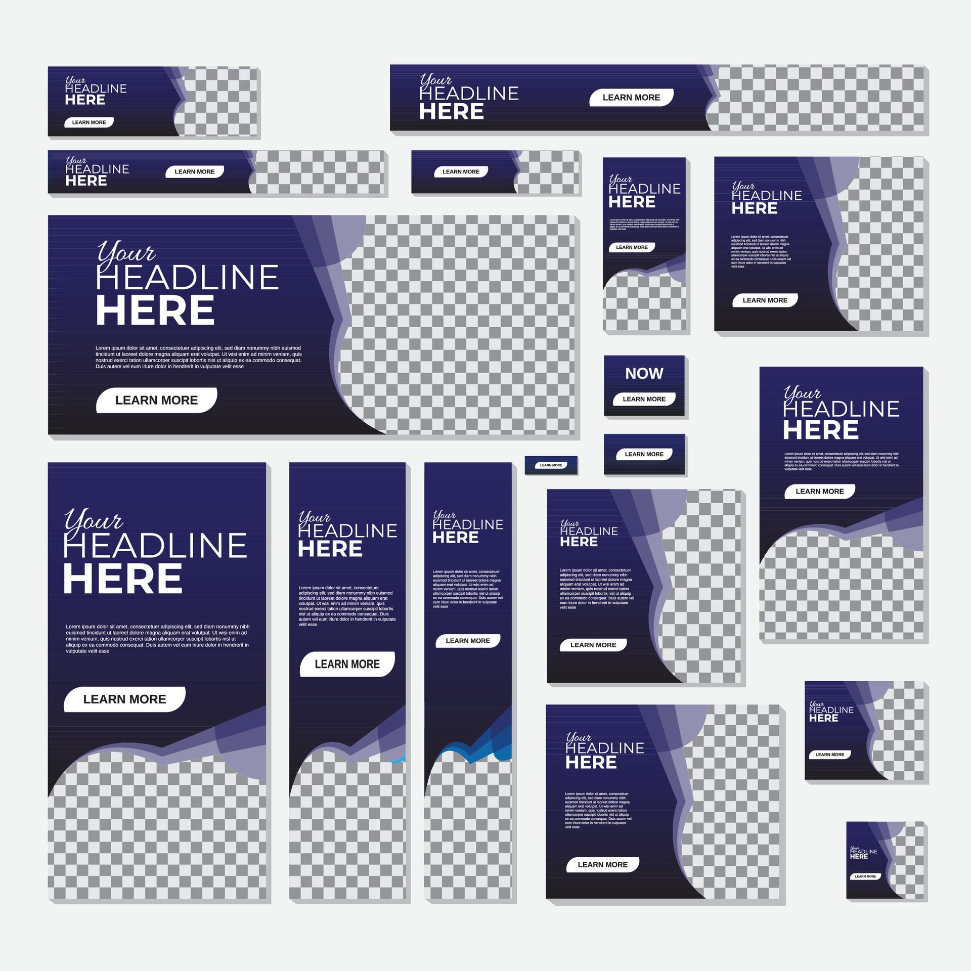 Creative banner design web template bundle Set, Vertical, horizontal and square Free Vector