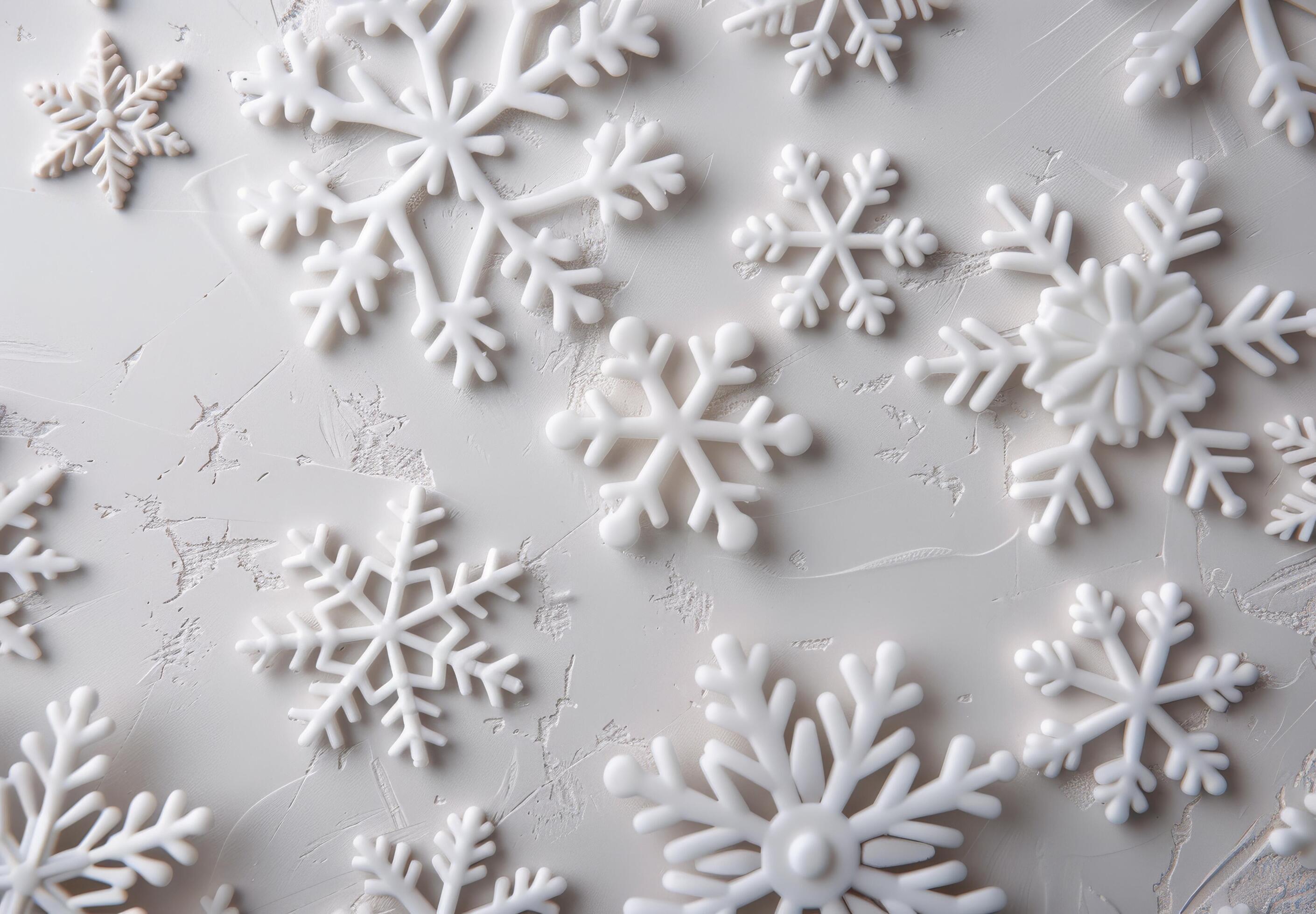 White Snowflakes and Beads on Soft Blue Background for Winter Decor Stock Free