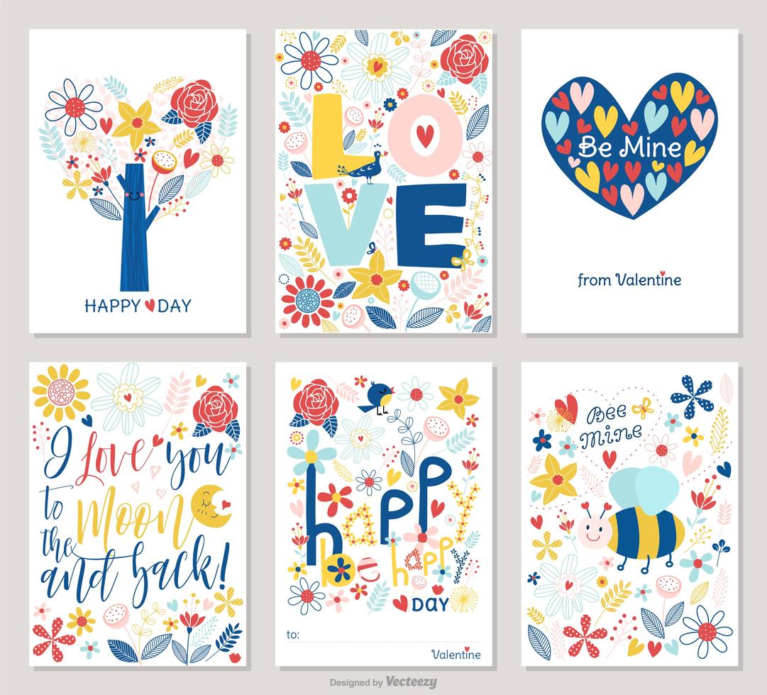 Valentine Cards With Colorful Hand Drawn Flowers Stock Free and Free SVG