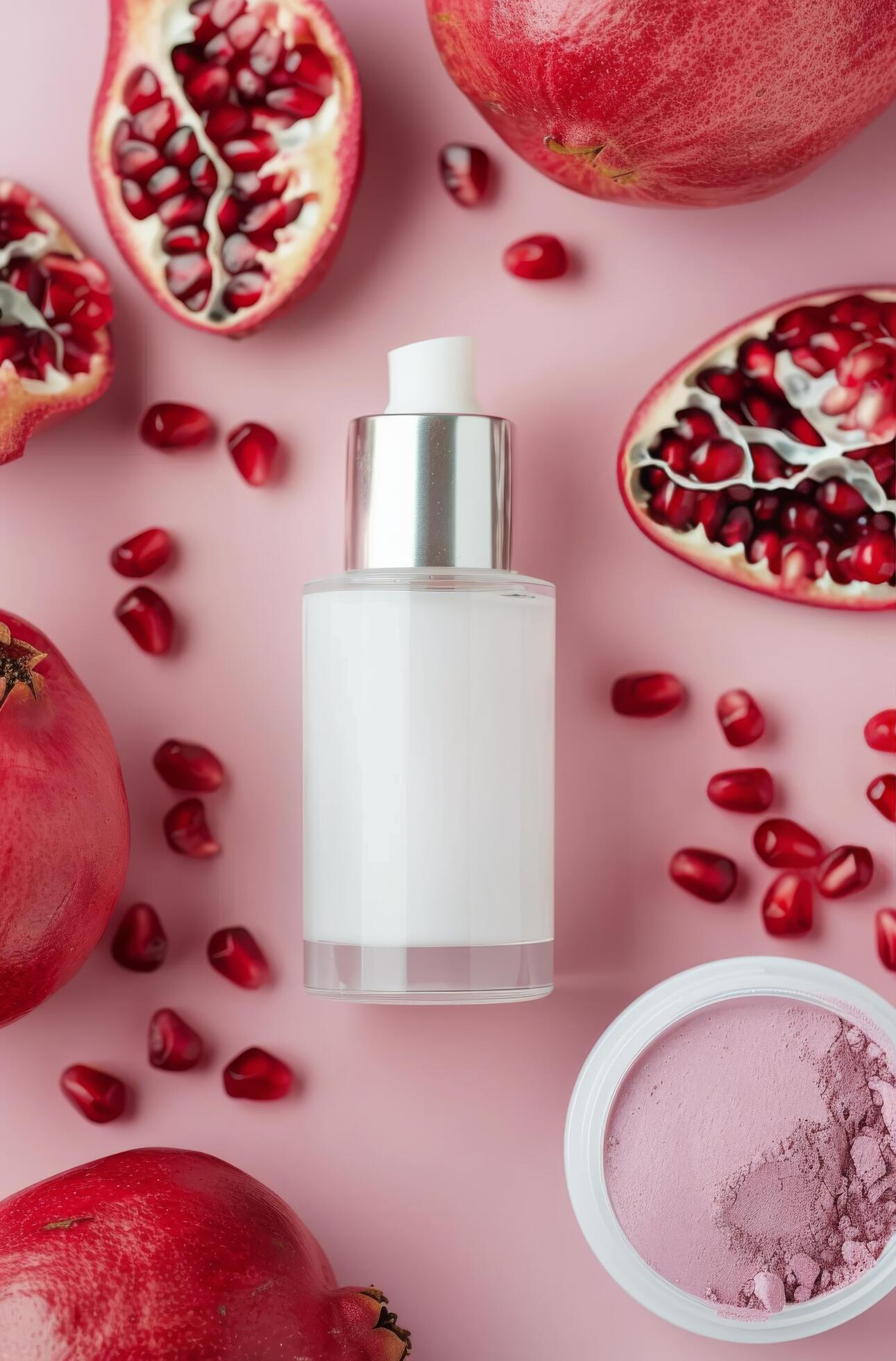 Pomegranate Skincare Products on White Background Stock Free