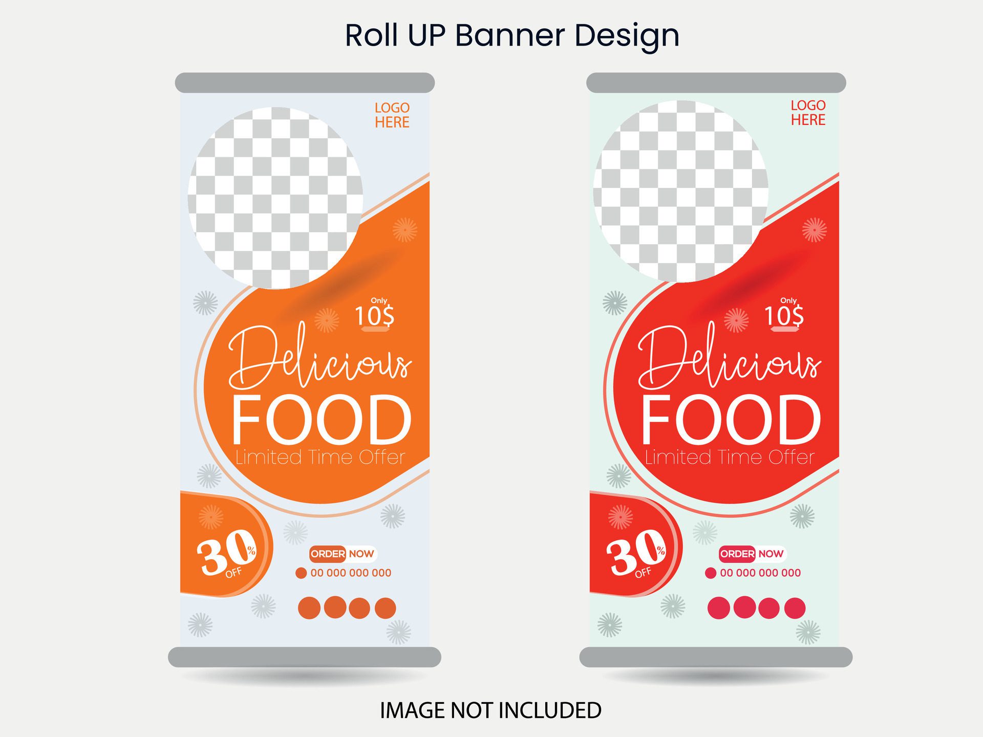 Modern food rollup banner design for restaurant. Free Vector