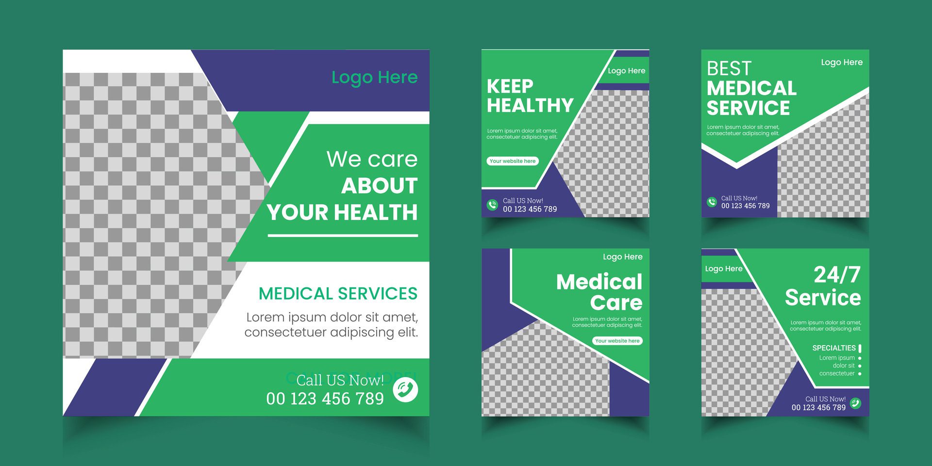 Healthcare medical banner and social media post template Free Vector