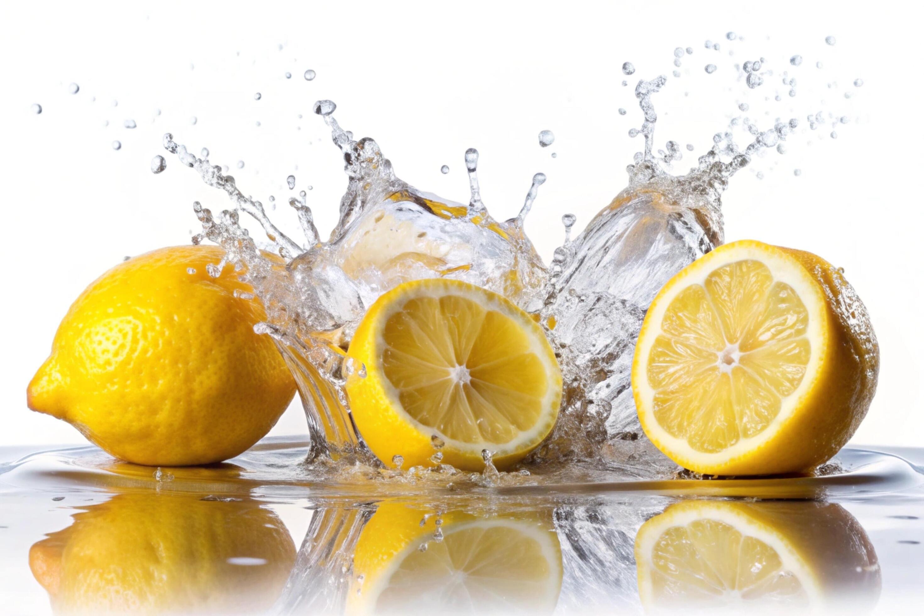 Lemon splashes on white background Stock Free