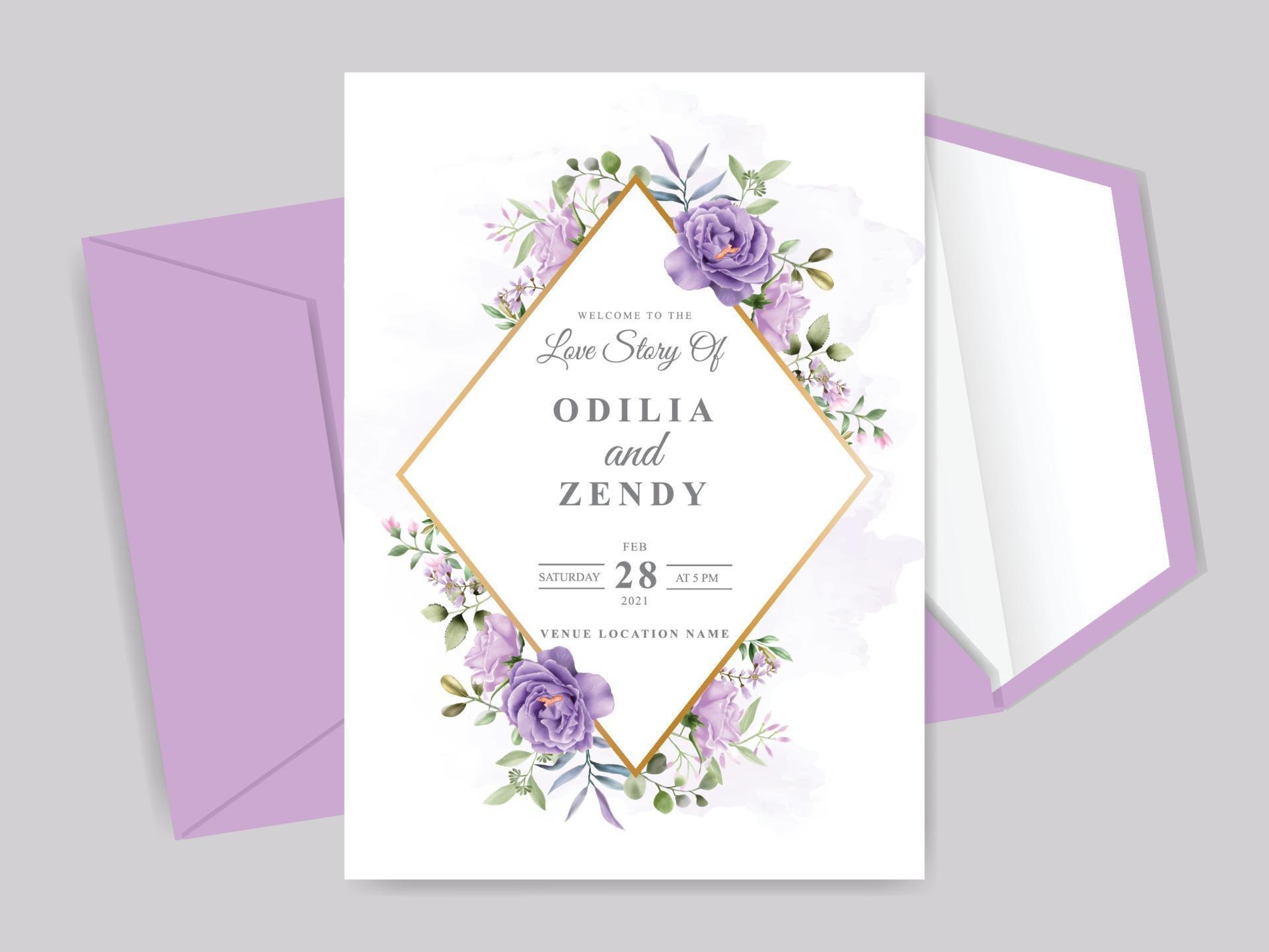 beautiful and elegant floral hand drawn wedding invitation card template Stock Free