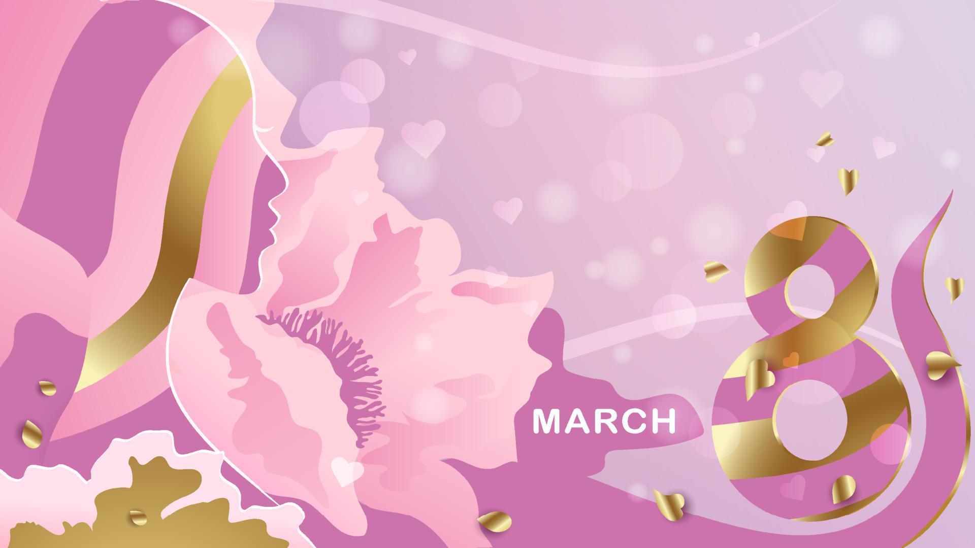 Illustration for International Women’s Day. Banner, flyer for March 8 with a woman’s face and pink flowers. Stock Free