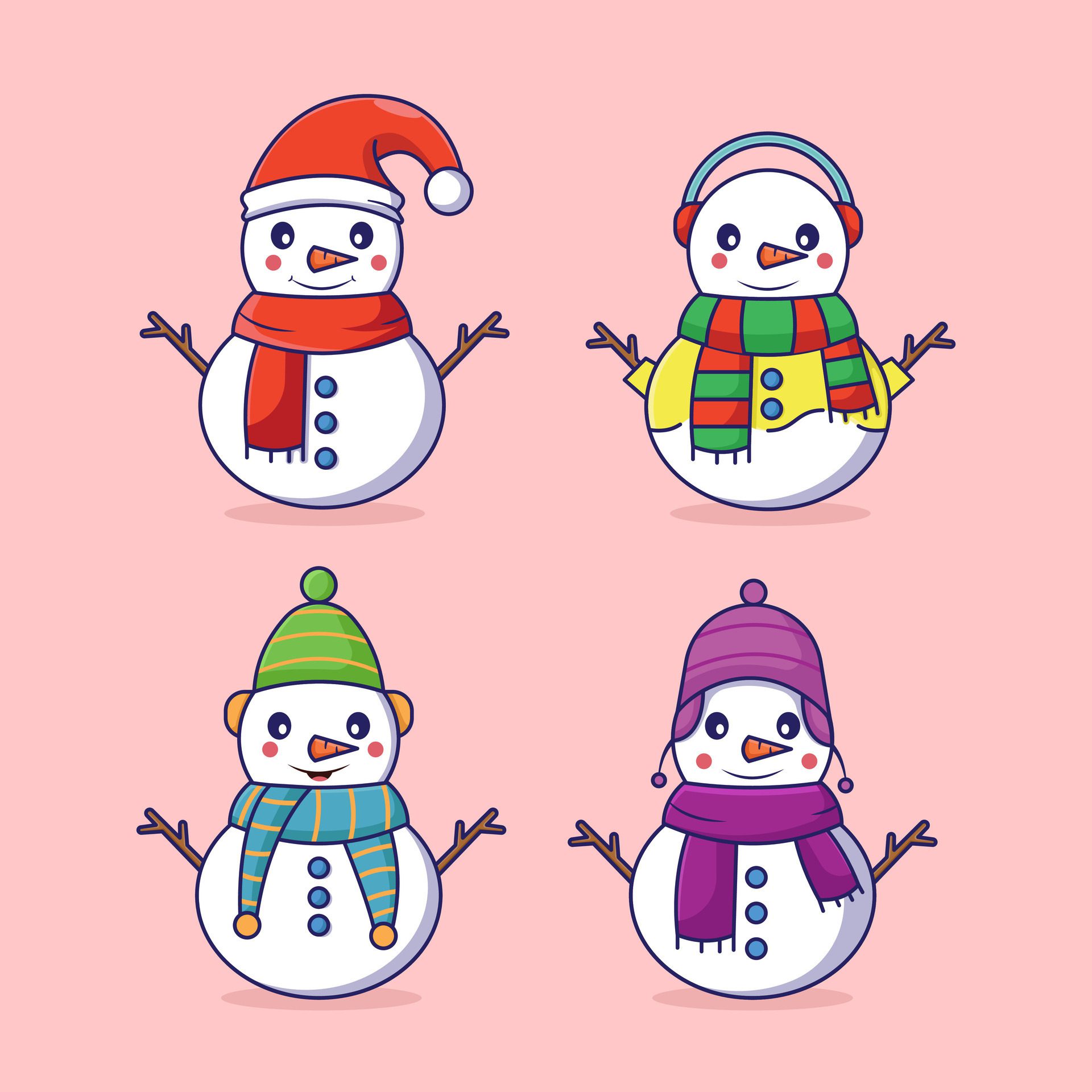 Bundle Set Snowman Vector Icon Illustration. Flat Cartoon Style Suitable for Web Landing Page, Banner, Flyer, Sticker, Card, Background Free Vector