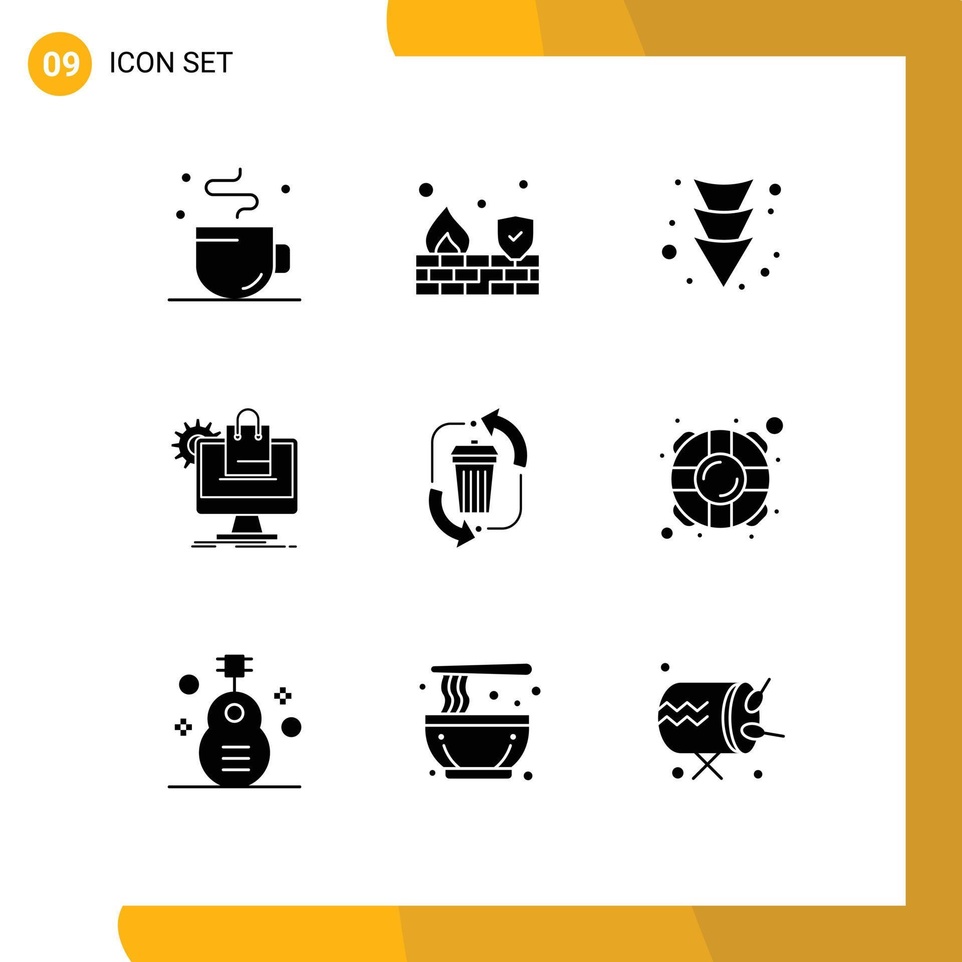 Mobile Interface Solid Glyph Set of 9 Pictograms of disposal cart arrow services online Editable Vector Design Elements Stock Free