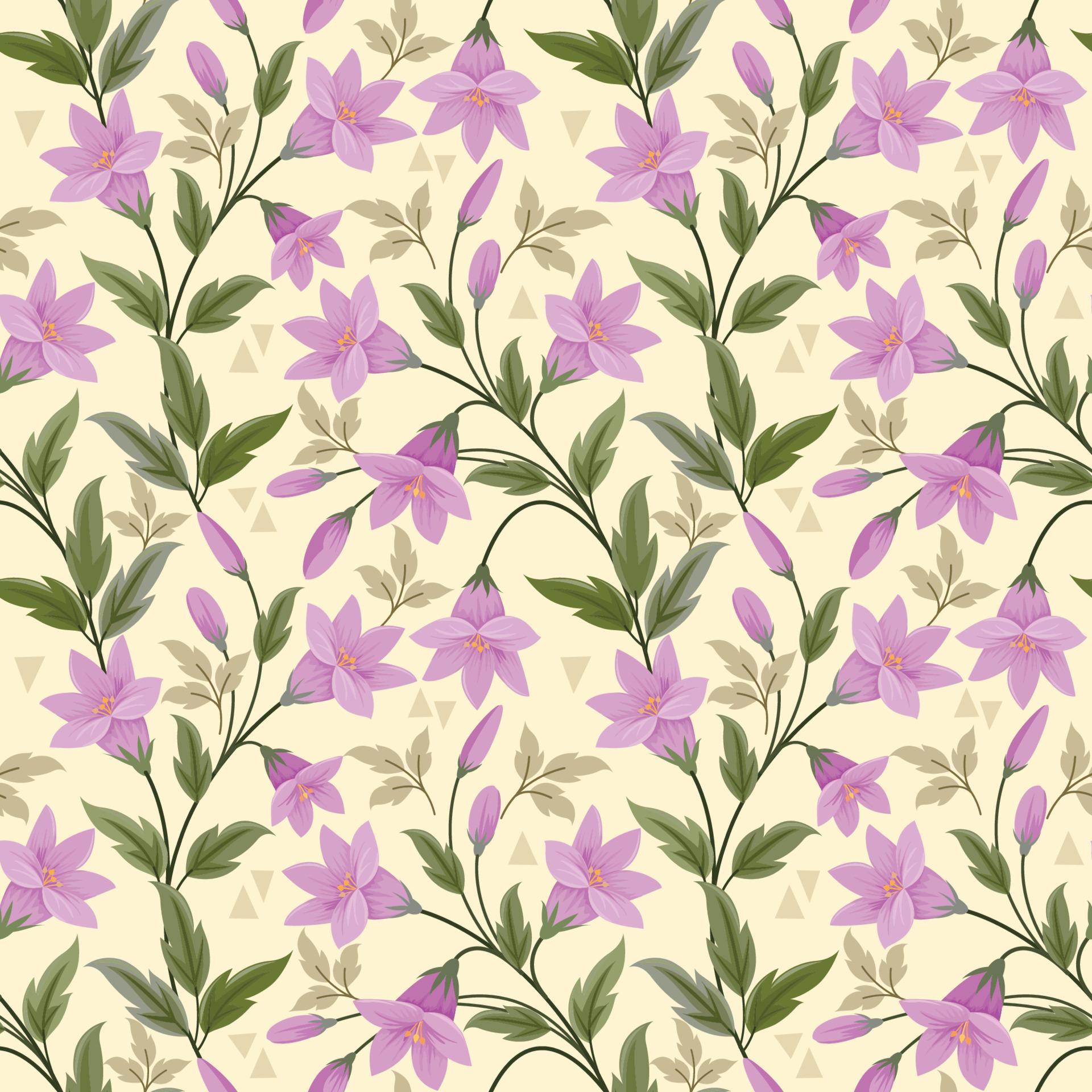 Purple flowers on yellow background seamless pattern Stock Free