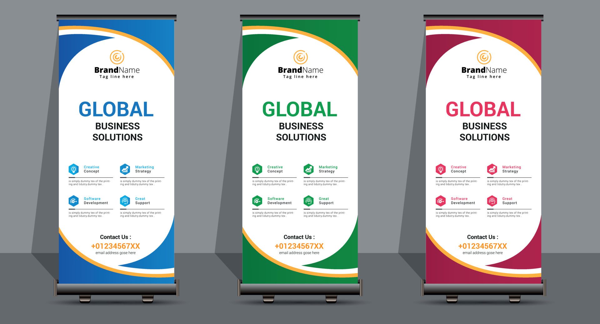 Creative Business Roll Up Signage Banner Template Design. Free Vector