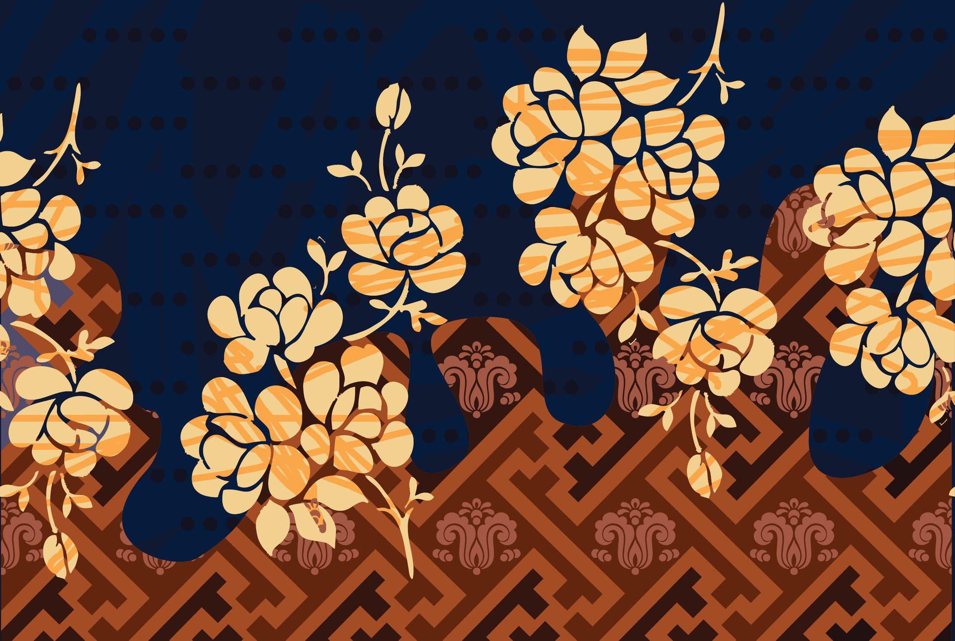 Indonesian batik motifs with very distinctive plant patterns Free Vector