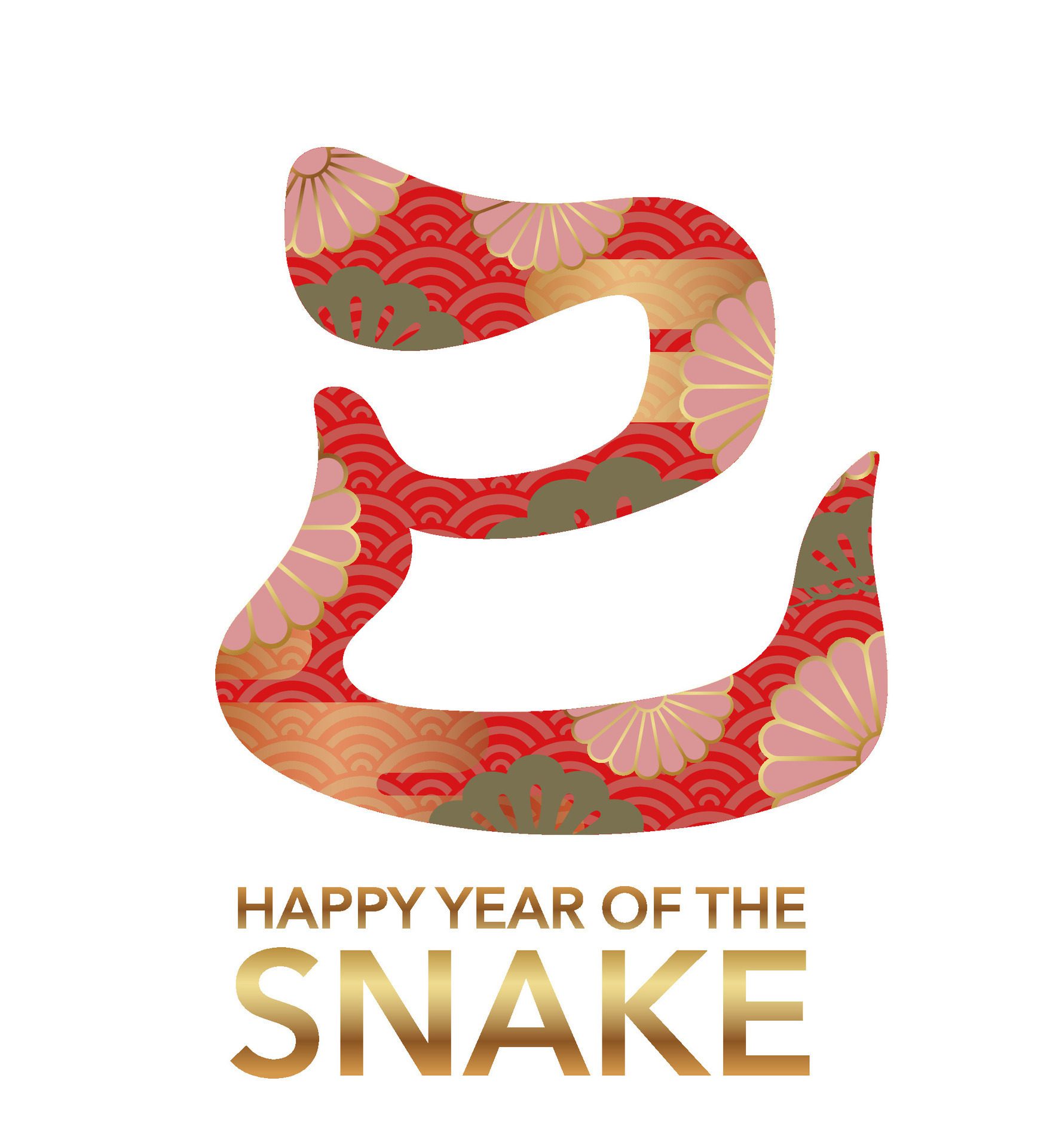 The Year Of The Snake Kanji Brush Calligraphy Decorated With Japanese Vintage Patterns. Kanji Translation – The Snake. Free Vector