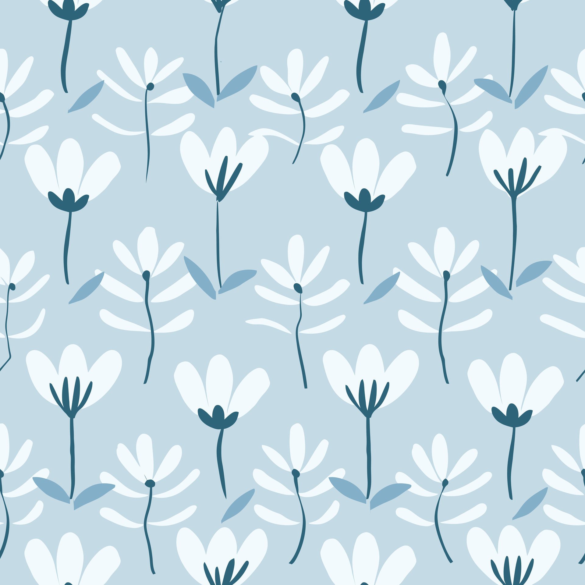 leaf and flower pattern on a blue background Free Vector