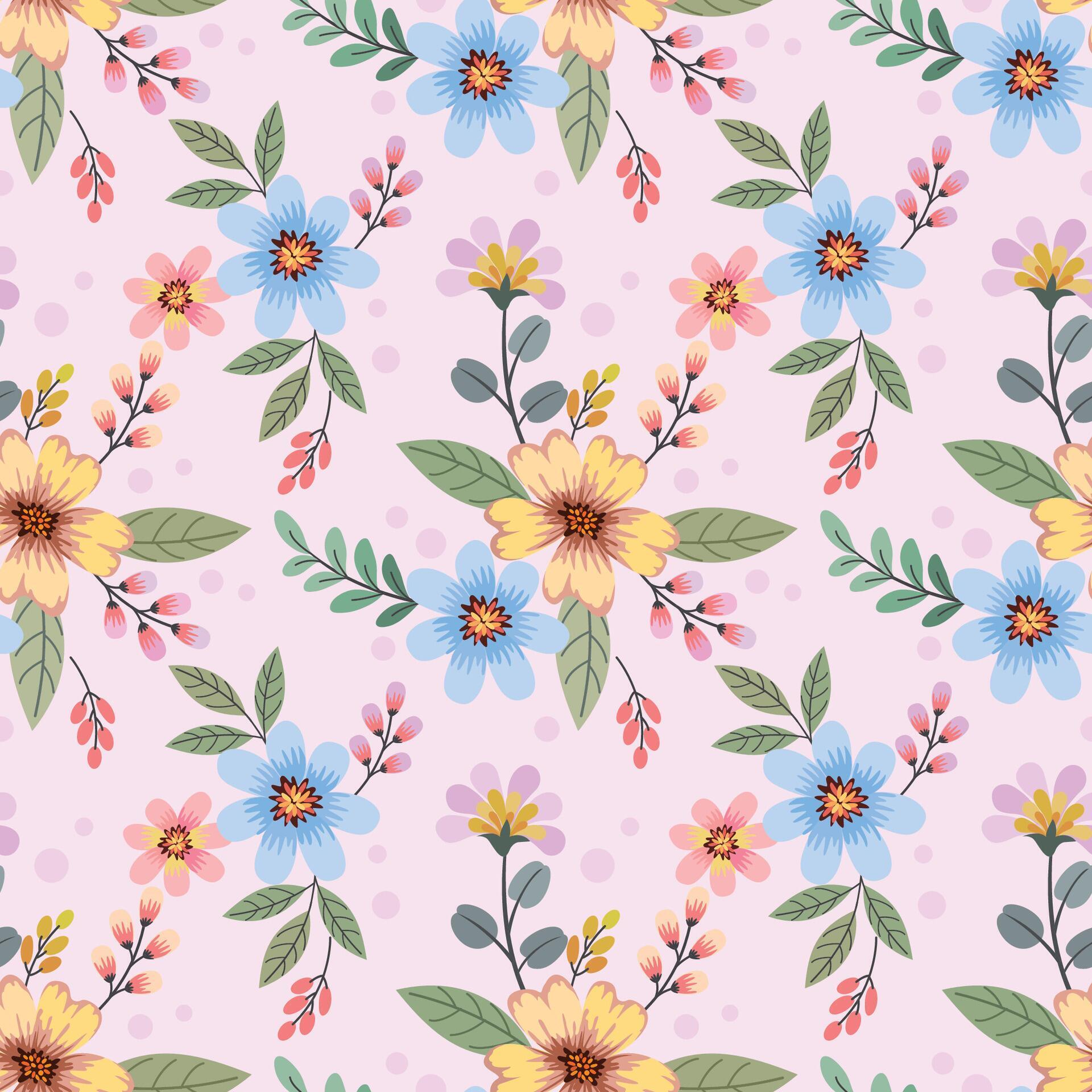 Cute and sweet color flowers seamless pattern. Stock Free