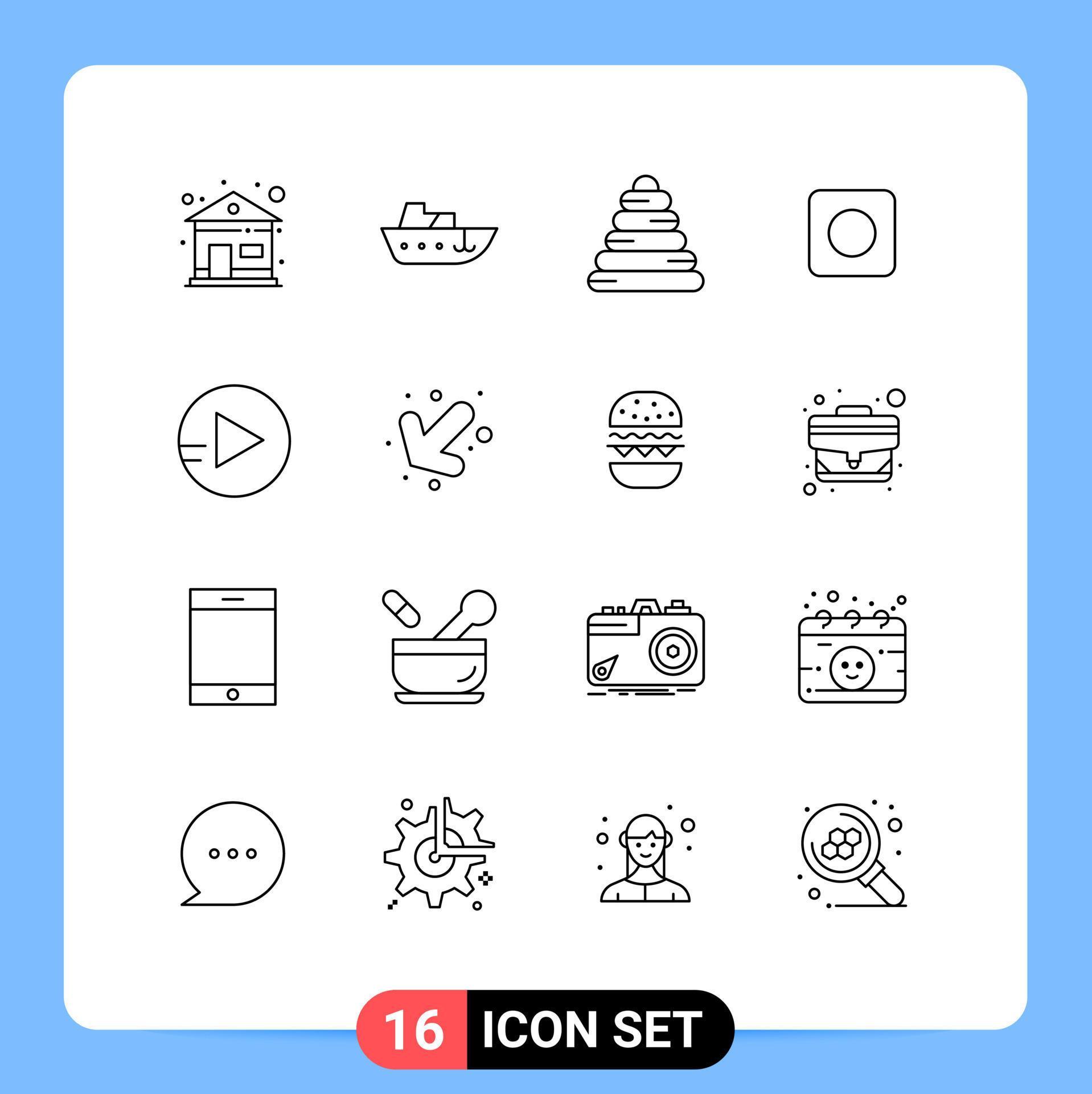 Universal Icon Symbols Group of 16 Modern Outlines of left arrow pyramid play maximize Editable Vector Design Elements Stock Free