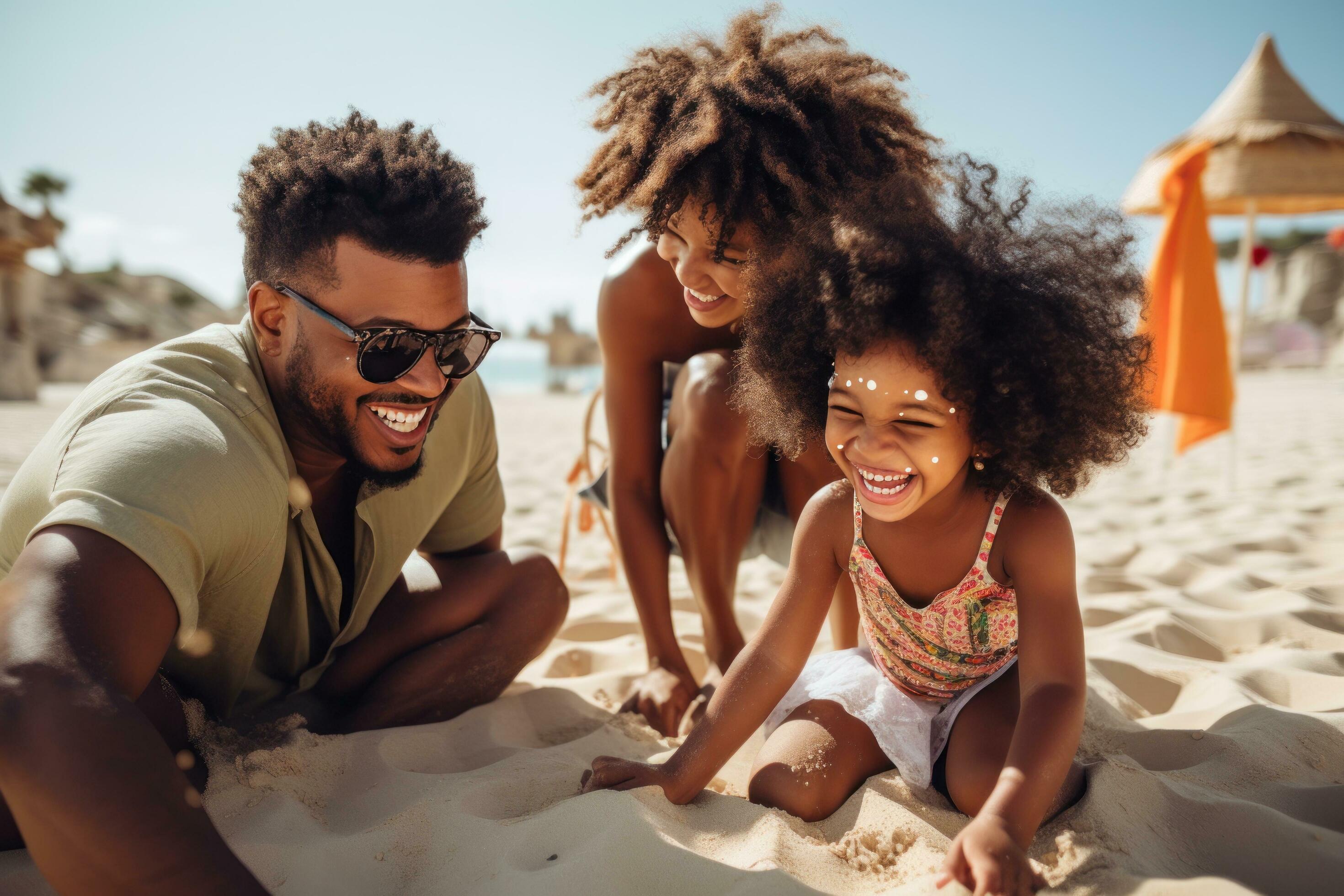 Happy family on the beach Stock Free