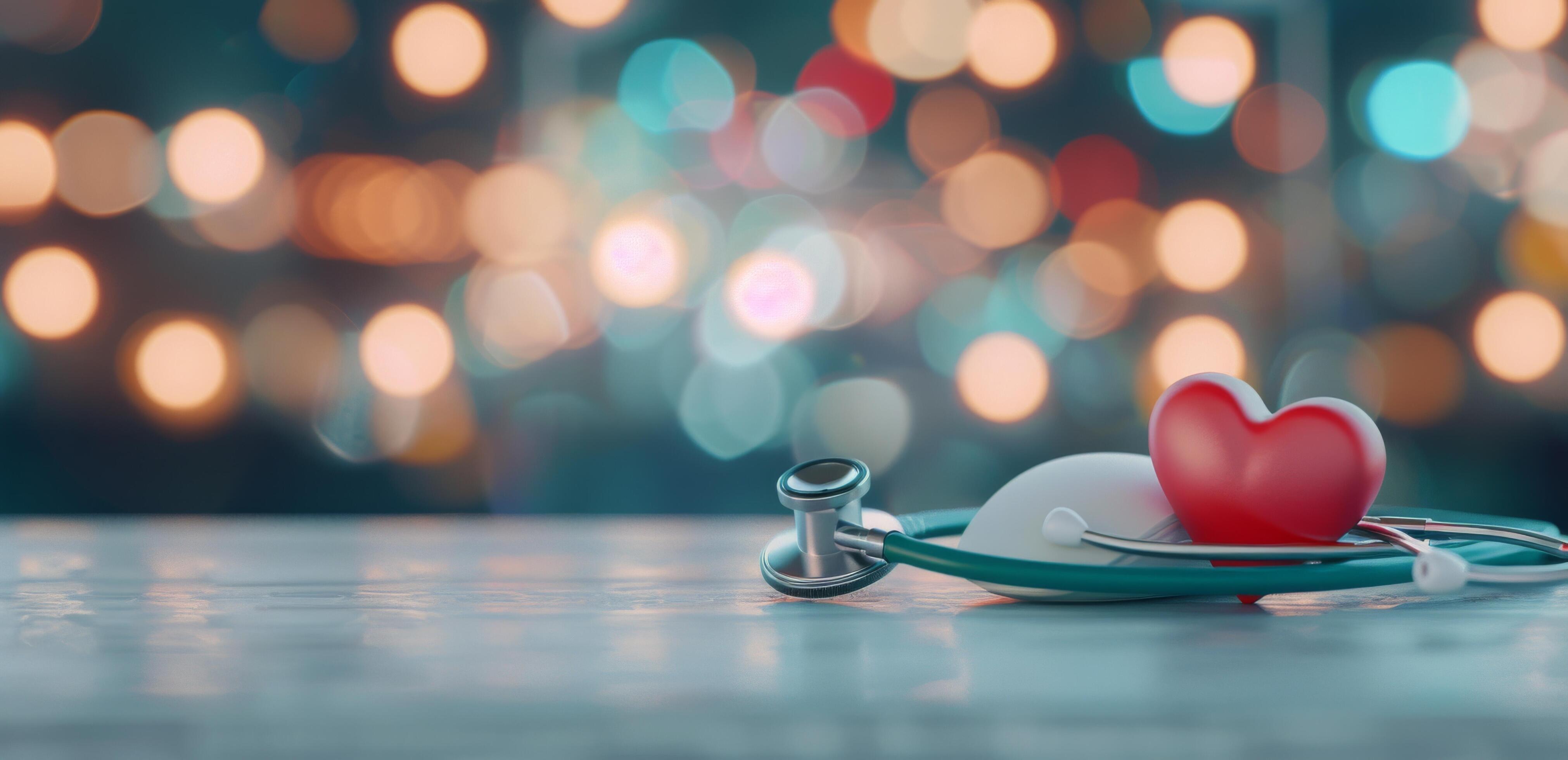 Red Heart and Stethoscope on Blue Background Stock Free