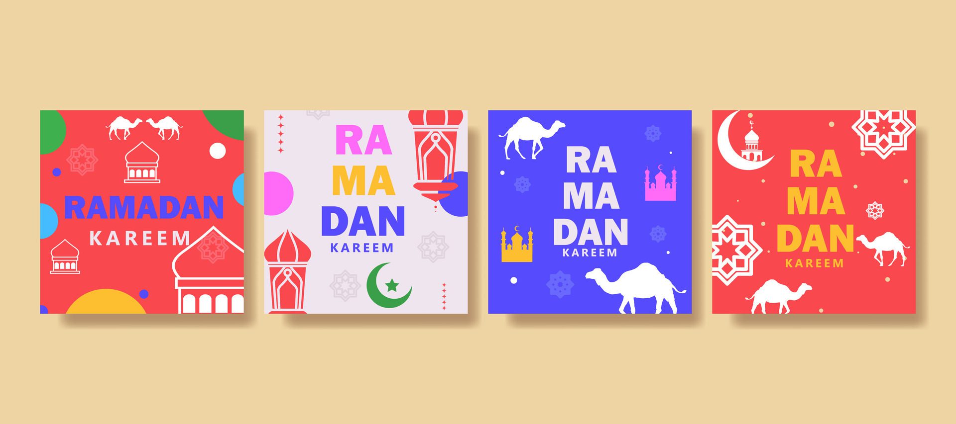 Modern Islamic greeting card set template with ramadan for social media post, media banner Free Vector