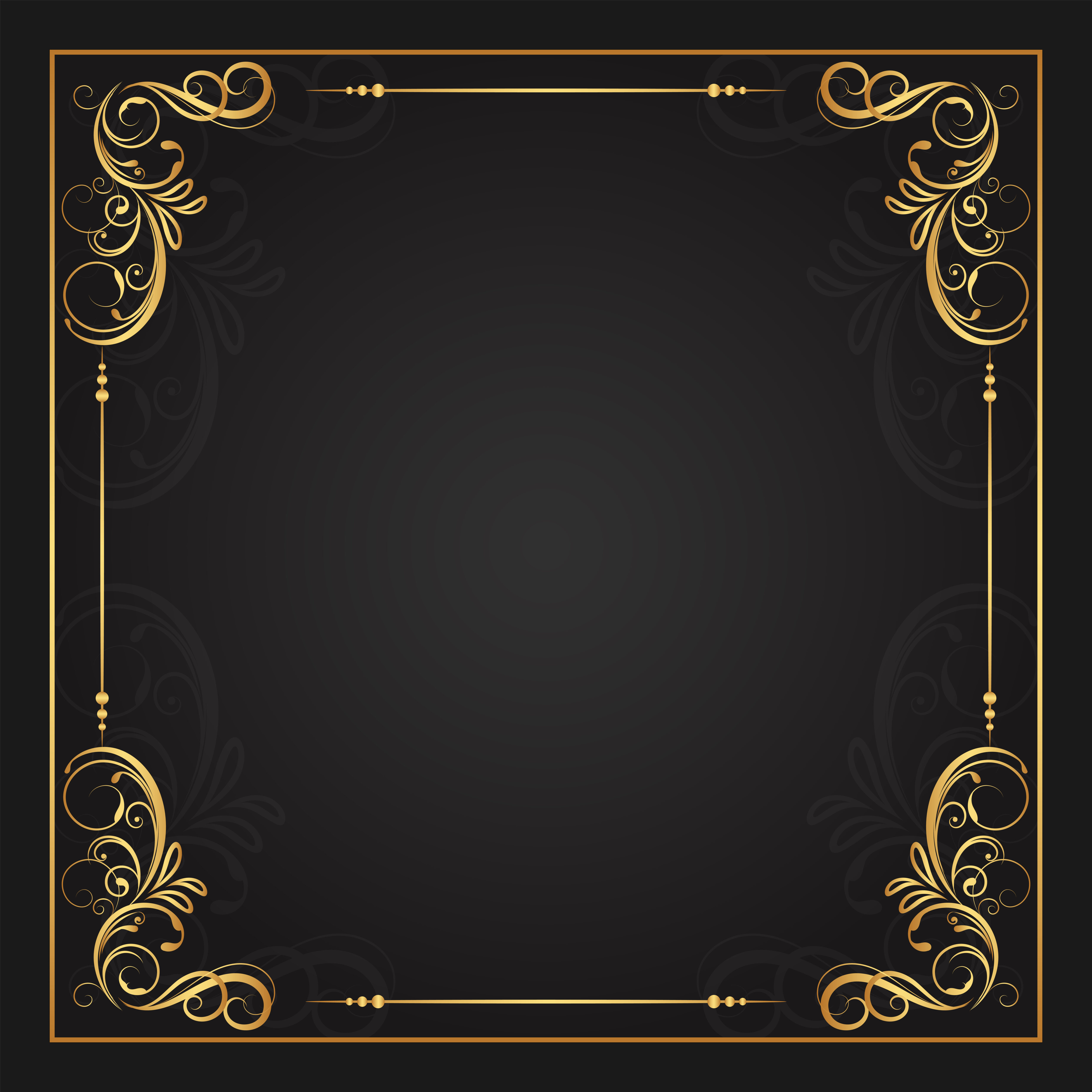 Gold Flourishes in Four Corners of Square Frame Free Vector