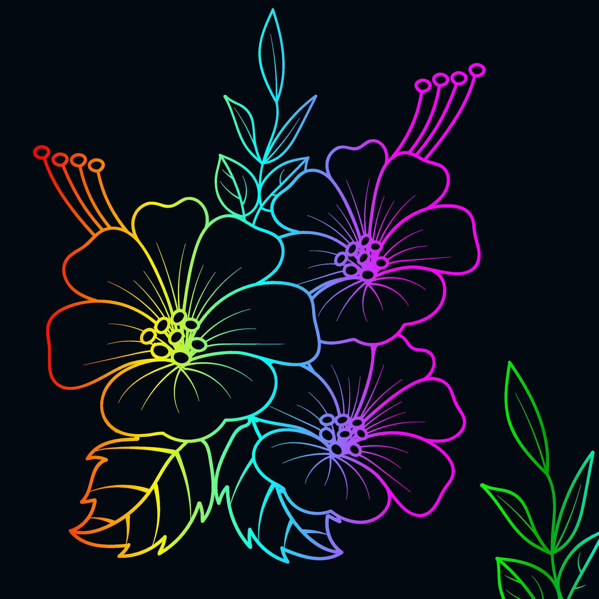 Rainbow color line art floral vector illustration, colorful vintage decorative vector template, rainbow color flower ornaments. Stock Free and Free SVG