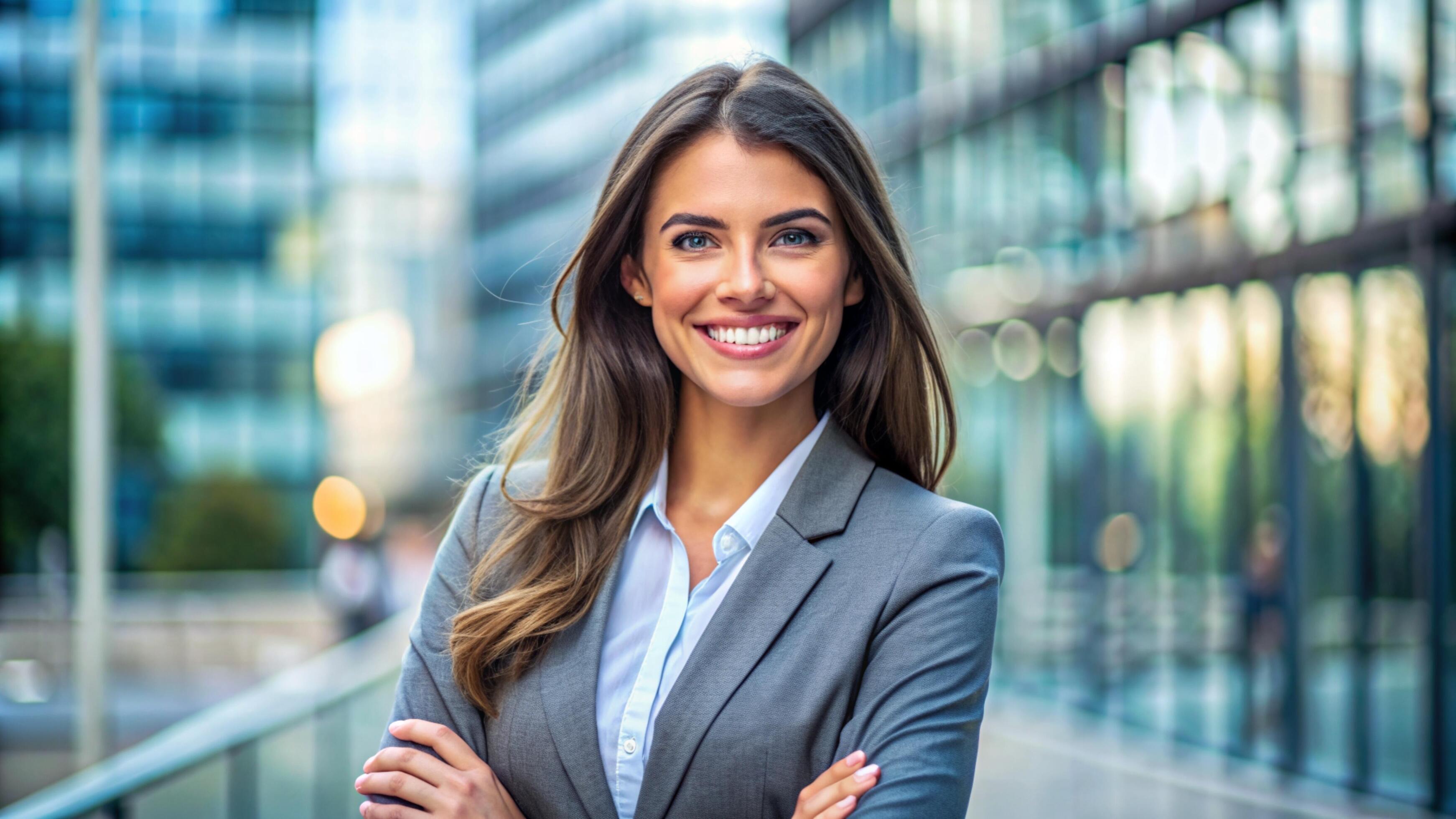 A Young happy pretty smiling professional business woman Stock Free