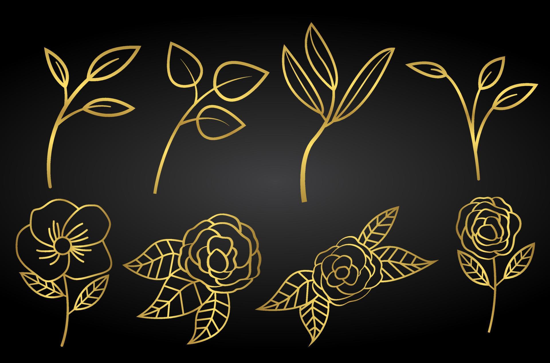 Gold Flowers and Leaves Illustration Stock Free and Free SVG