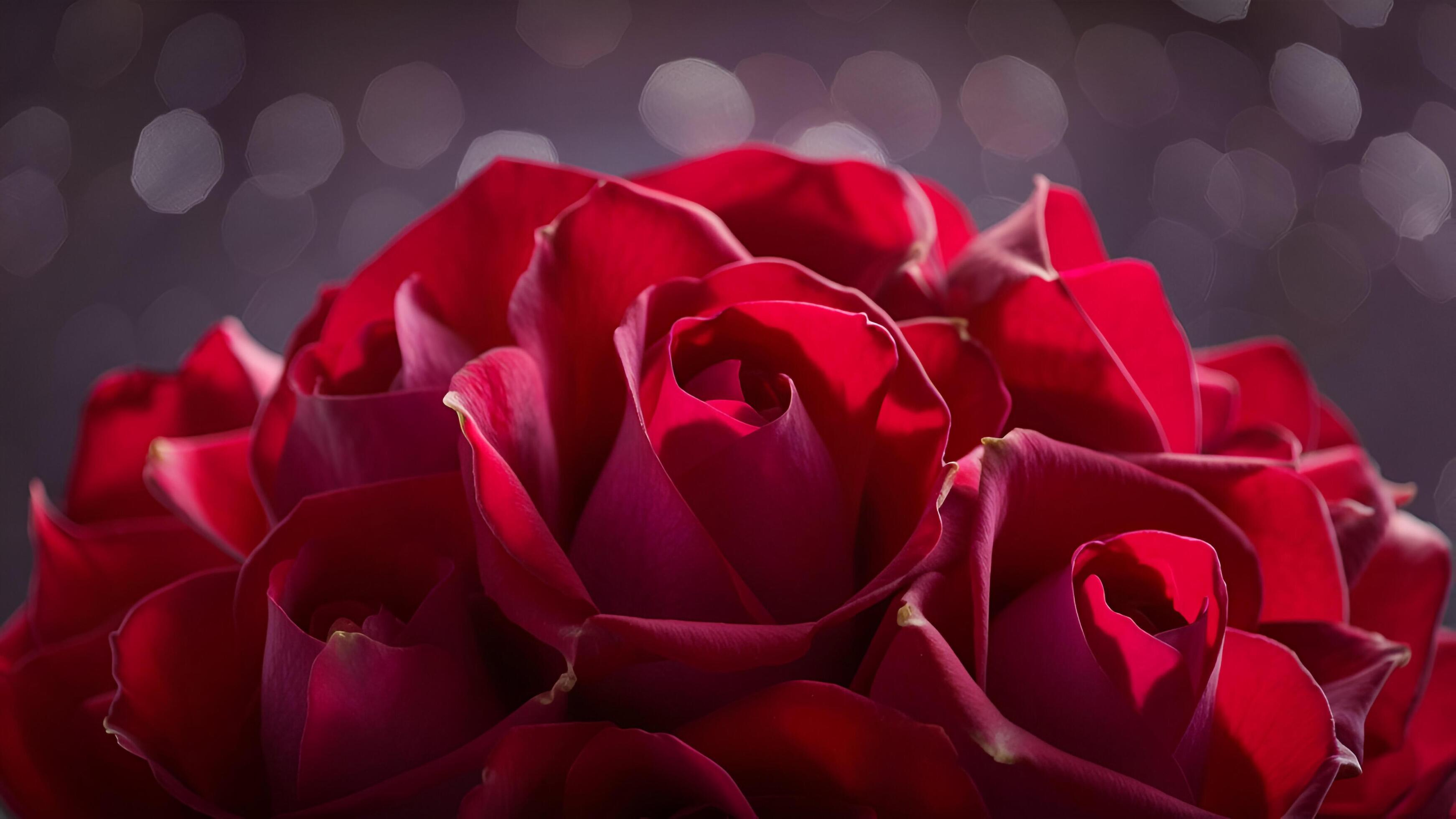 red roses are shown in a photo with a blurry background Stock Free