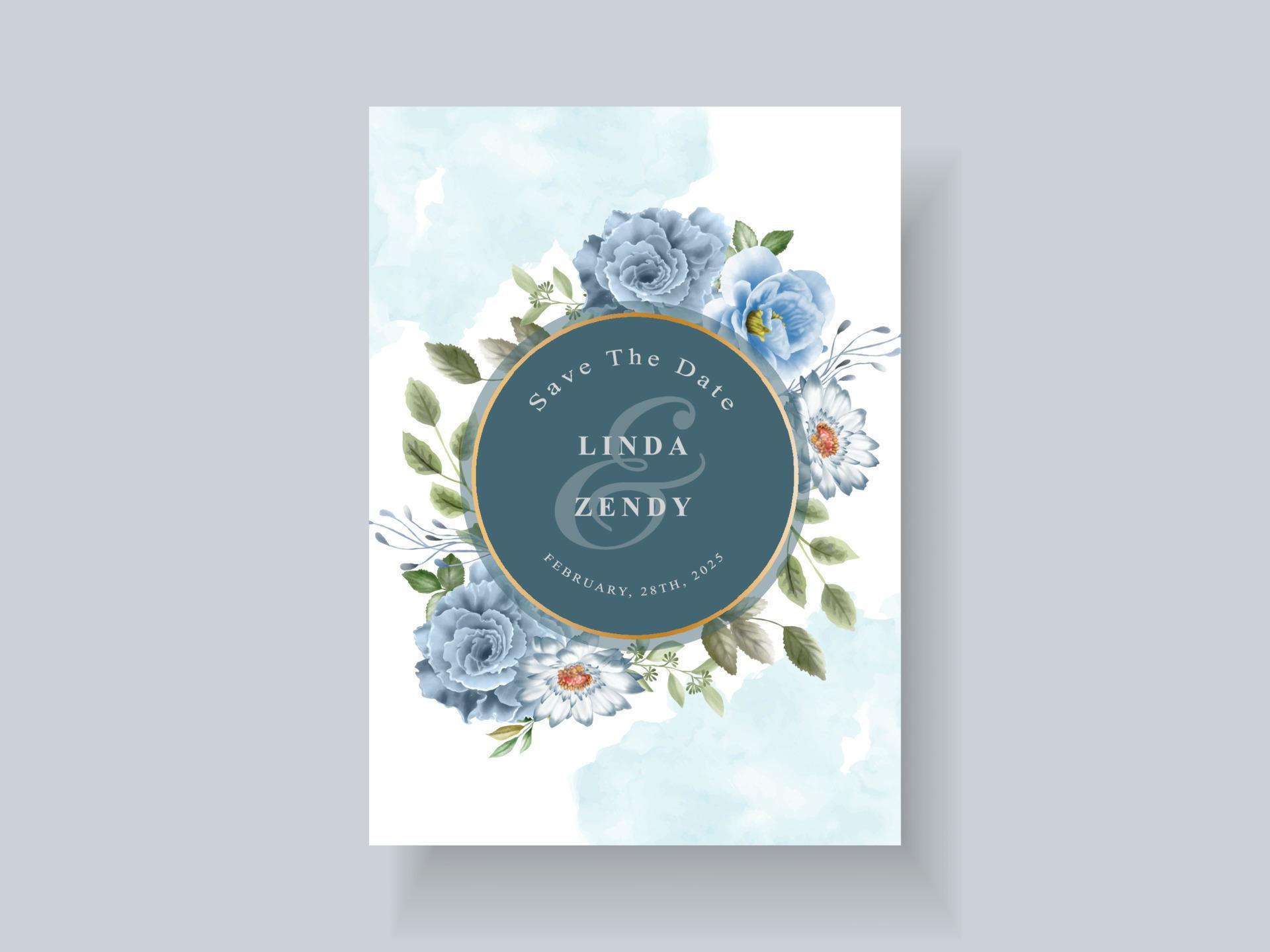 Beautiful blue flowers wedding invitation card template Stock Free