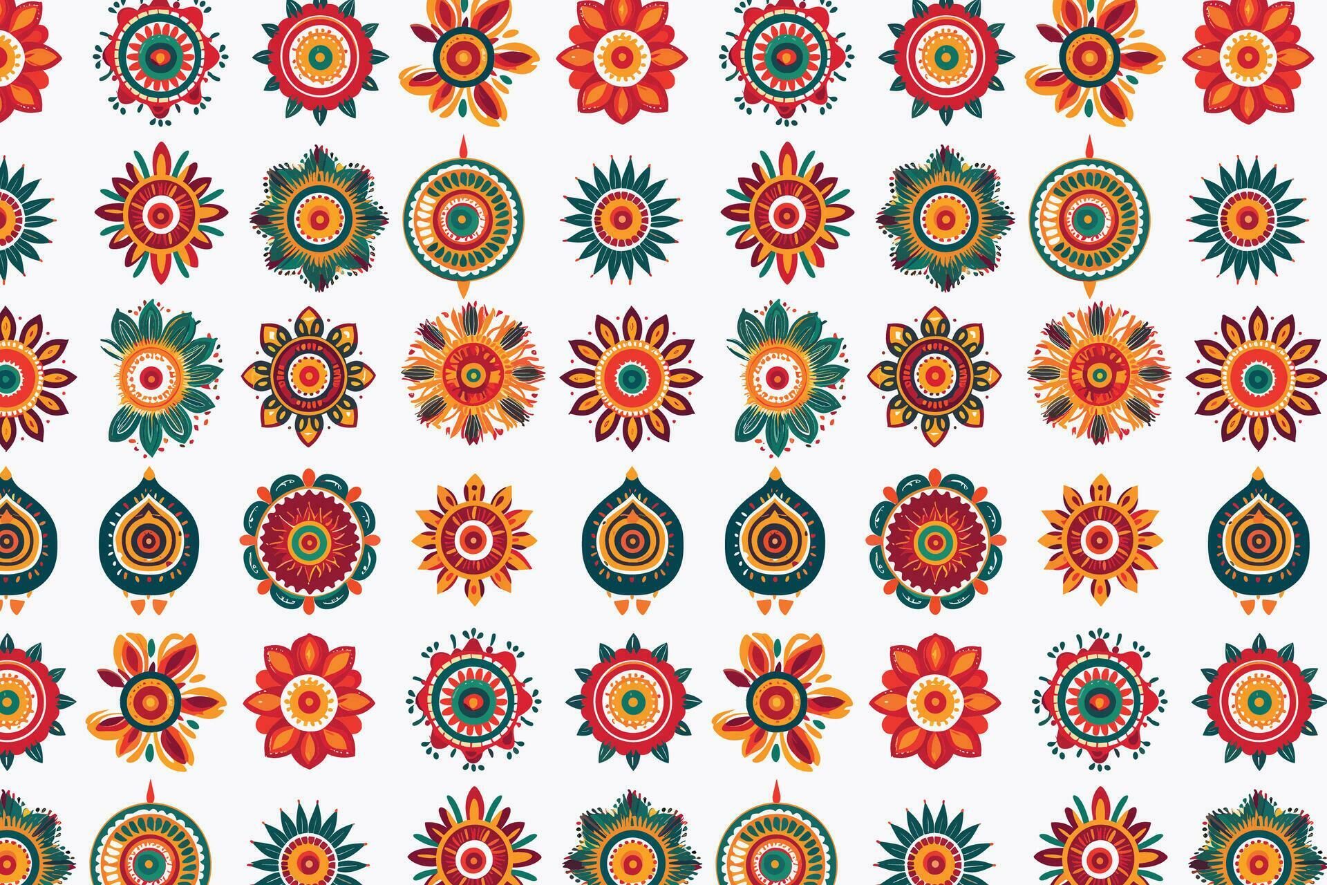 Colorful Floral Pattern with Orange, Green, and Blue Flowers Stock Free