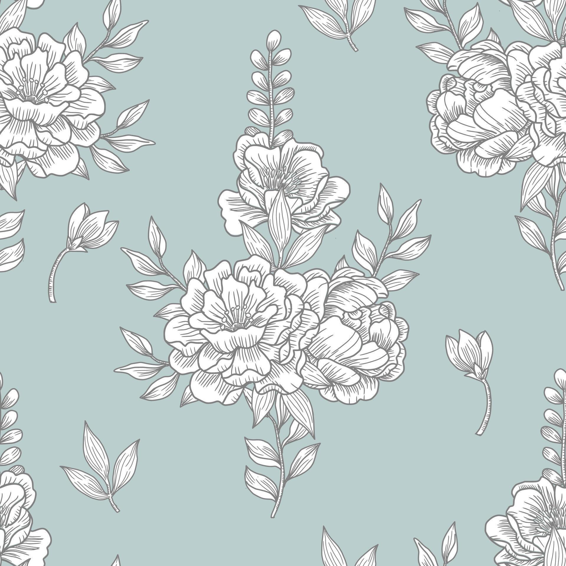 Peony and Hand Drawn Rose Flower Seamless Pattern Stock Free