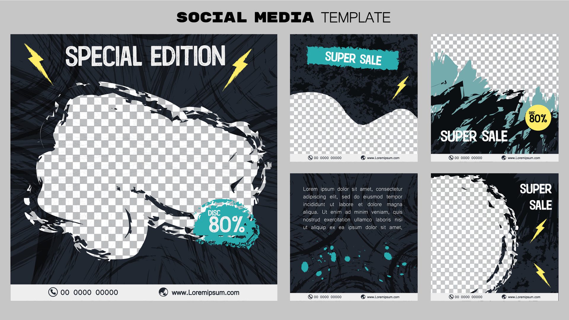 Social media post banner element sale promotion advertising. illustration vector. Black grunge abstract style element design. Free Vector