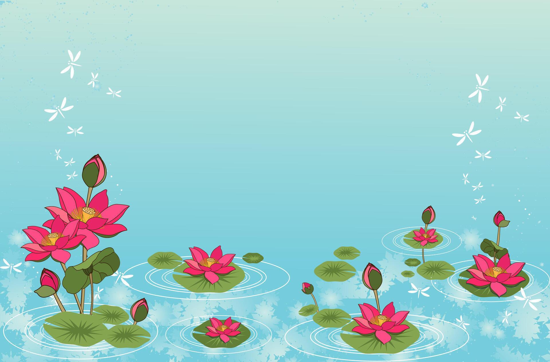 lotus flower in a pond plant with leaves and water drops nature decoration Stock Free