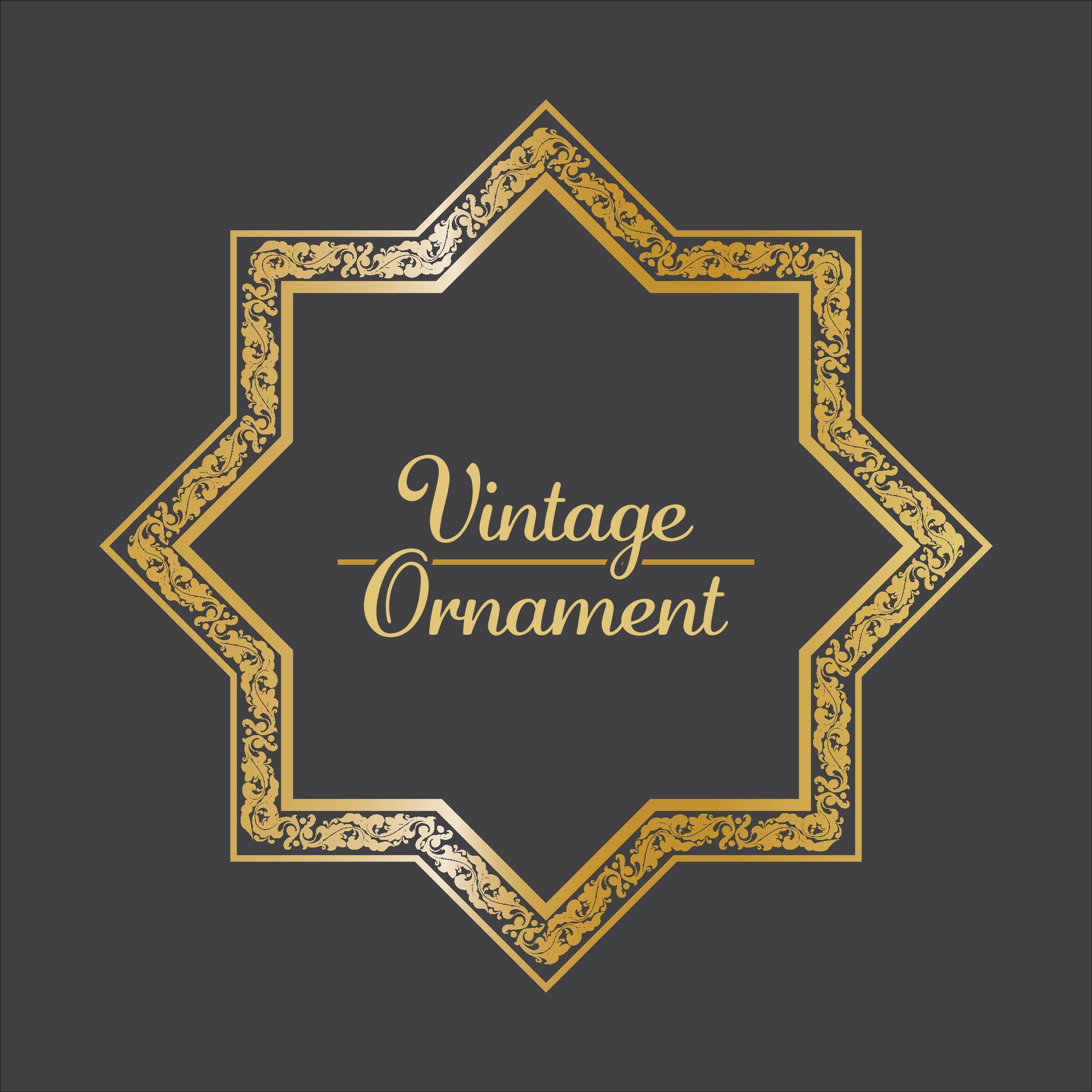 Golden Vintage frame Ornament in 8 stars shape.Golden Border ornament.Suitable for islamic label or banner. golden star Calligraphic frame . Free Vector